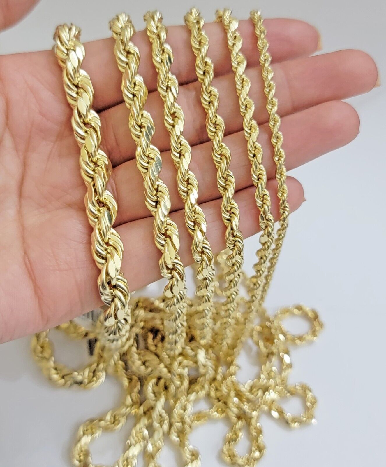 Real 10k Gold Rope Chain Necklace 18 - 30 Inch 3mm to 10mm Diamond Cut 10KT Yellow - GoldenlinQ