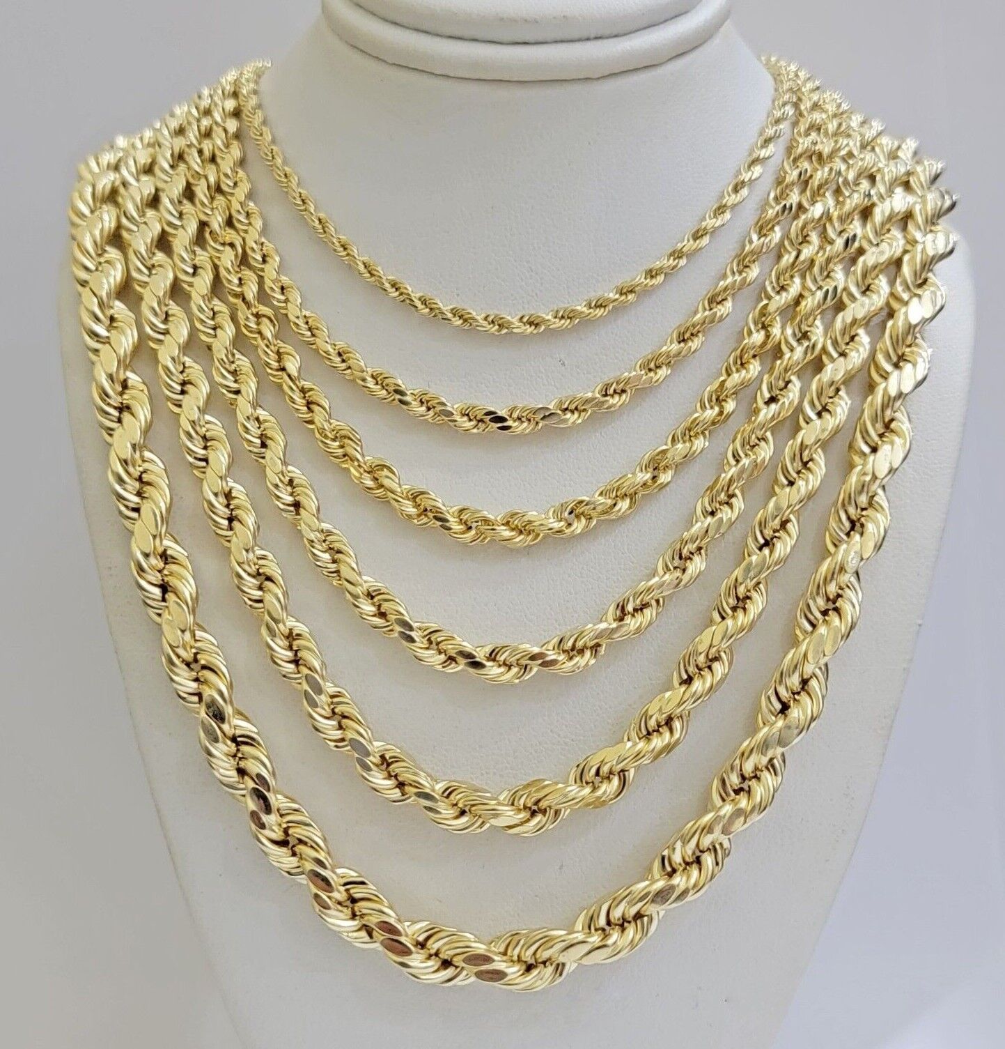 Real 10k Gold Rope Chain Necklace 18 - 30 Inch 3mm to 10mm Diamond Cut 10KT Yellow - GoldenlinQ
