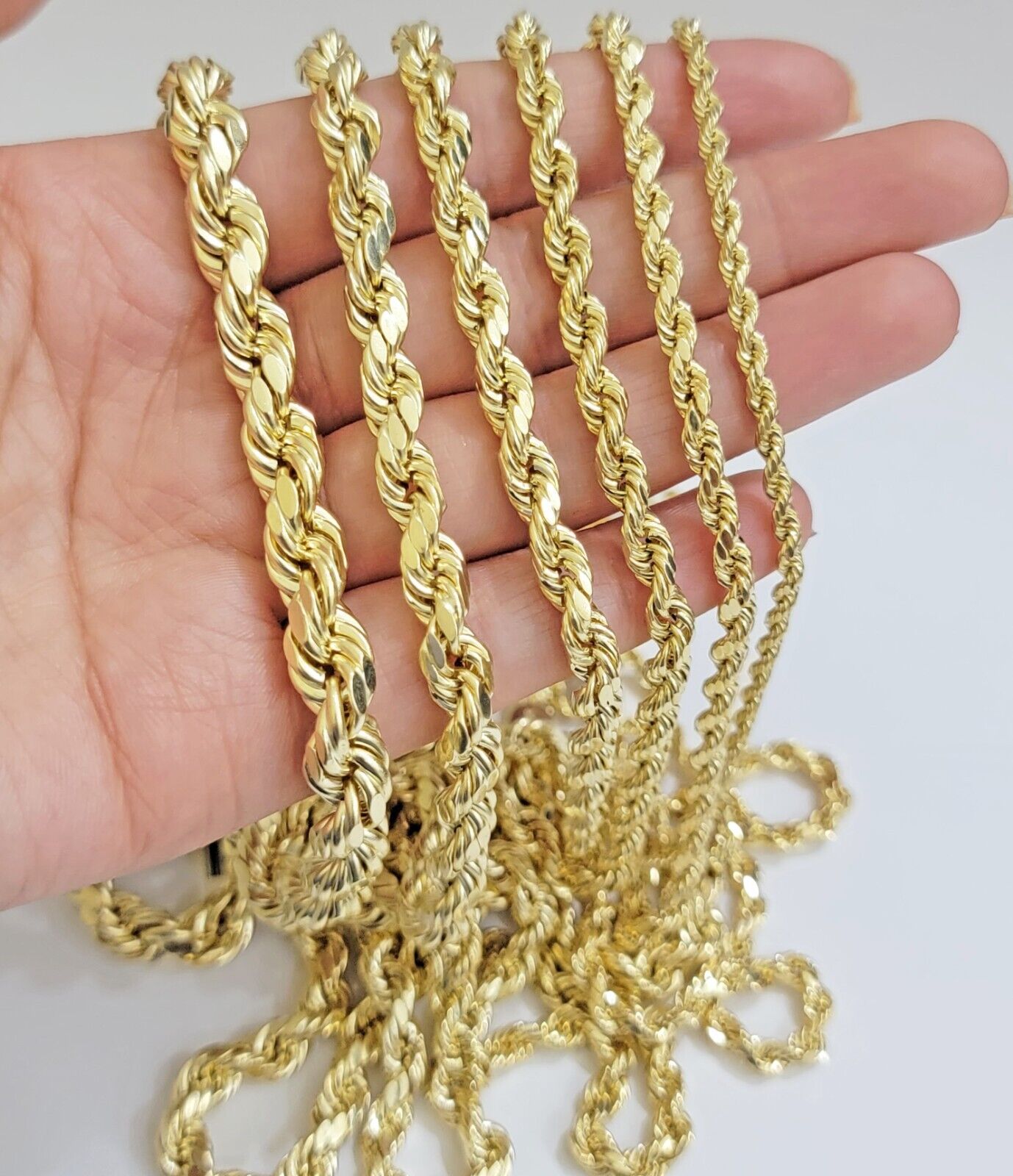 Real 10k Gold Rope Chain Necklace 18 - 30 Inch 3mm to 10mm Diamond Cut 10KT Yellow - GoldenlinQ