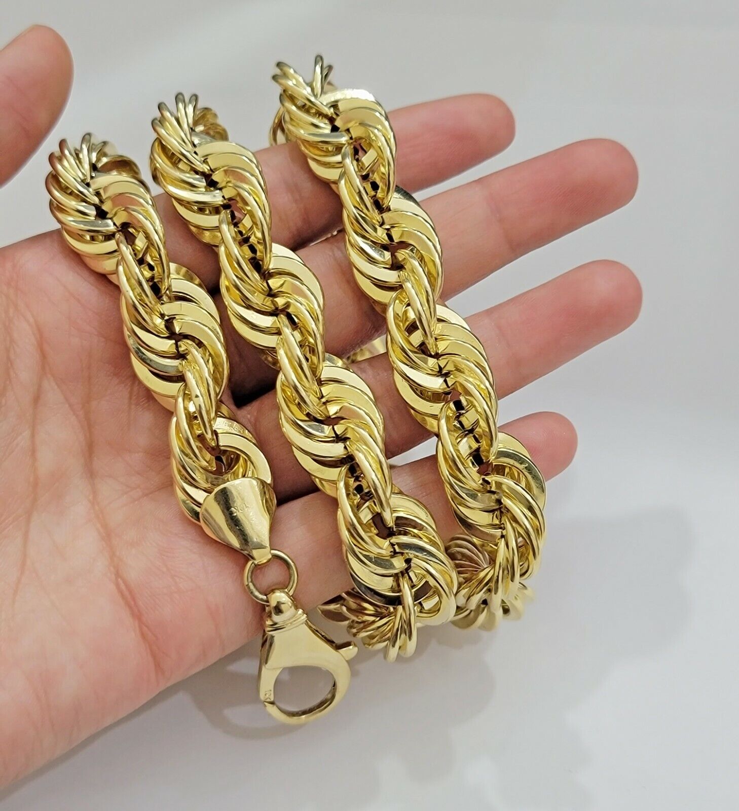 REAL 10k Gold Rope Chain Necklace 24 Inch 17mm Thick Diamond Cuts Men's 10kt - GoldenlinQ