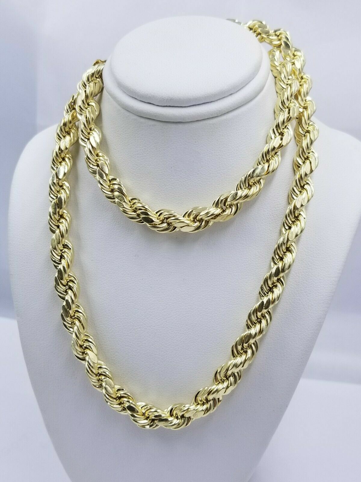 Real 10K Gold Rope Chain Necklace 30 Inch 8mm 10KT Yellow Gold Diamond Cuts Rope - GoldenlinQ