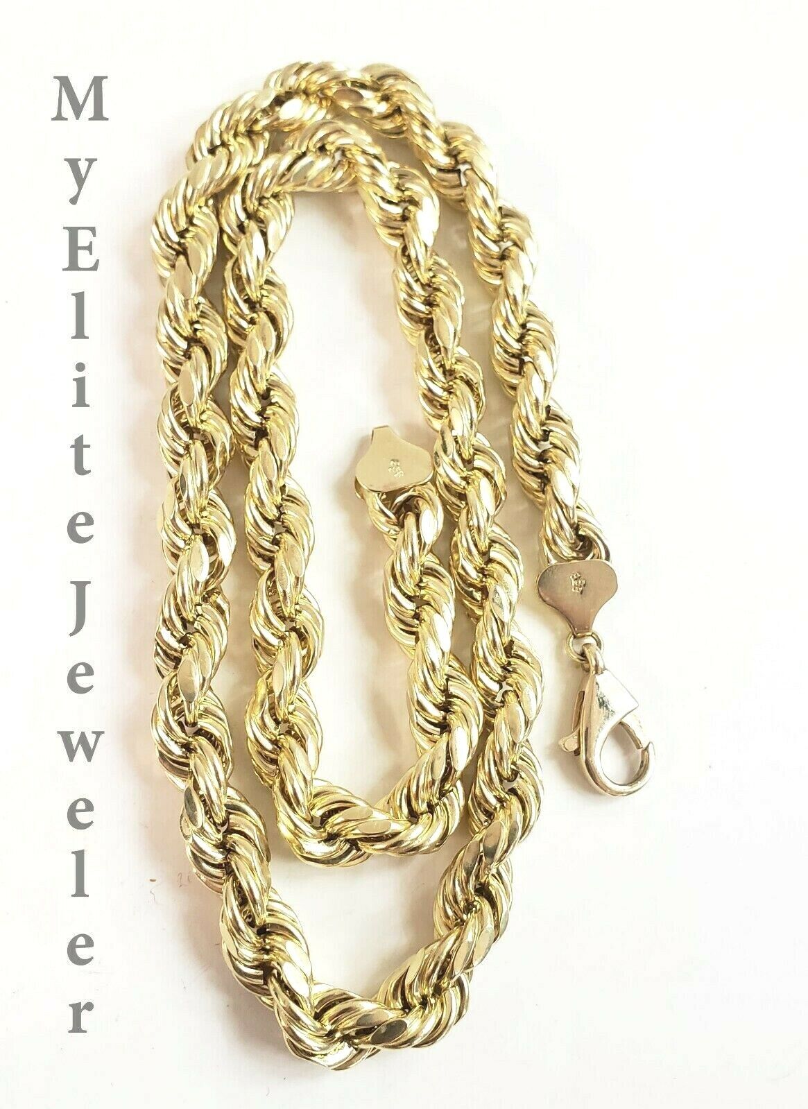 Real 10K Gold Rope Chain Necklace 30 Inch 8mm 10KT Yellow Gold Diamond Cuts Rope - GoldenlinQ