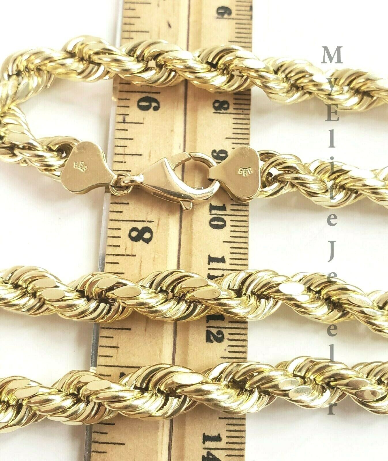 Real 10K Gold Rope Chain Necklace 30 Inch 8mm 10KT Yellow Gold Diamond Cuts Rope - GoldenlinQ