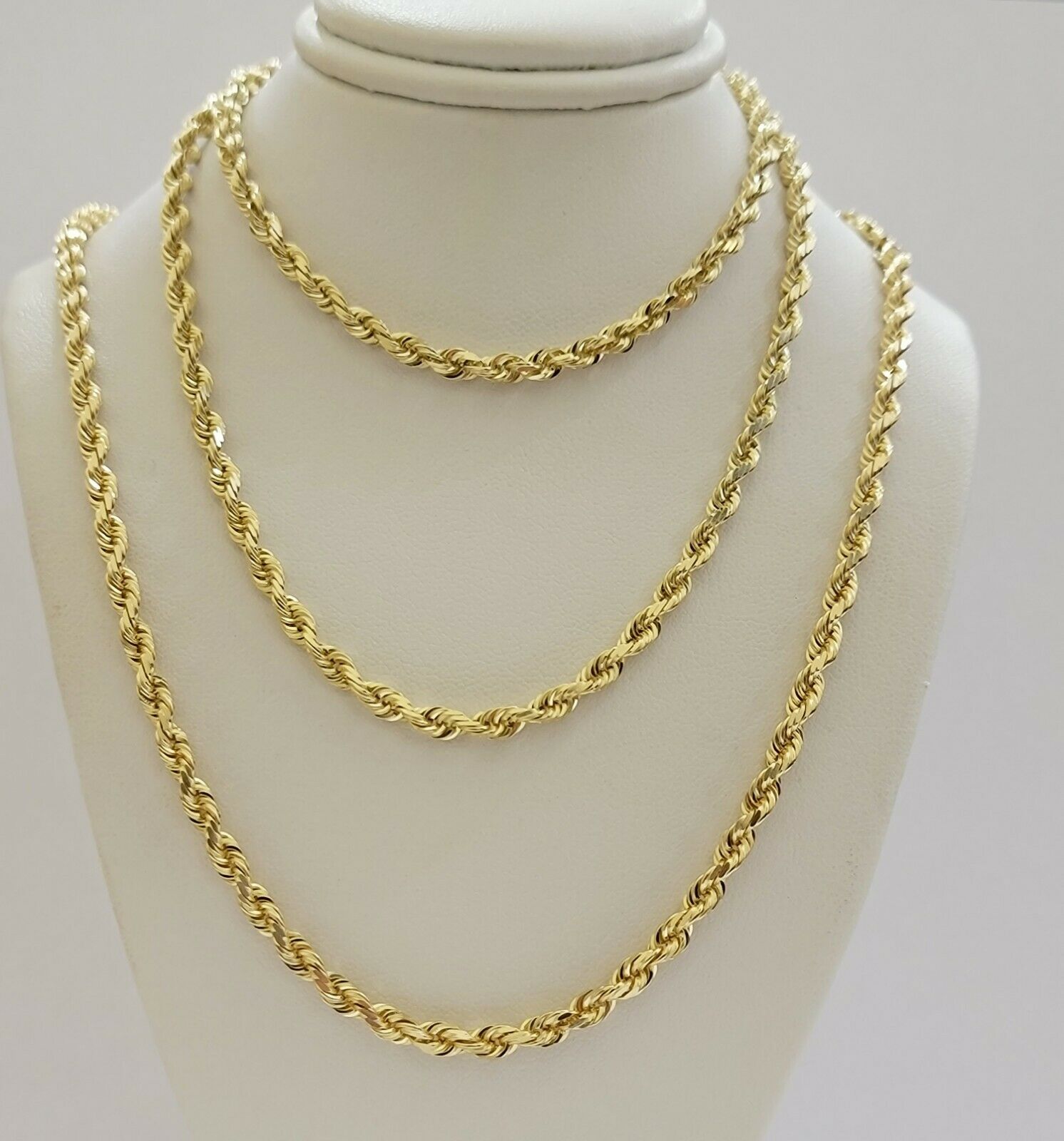 Real 10k Gold Rope Necklace Solid Chain 4mm 18" - 30" Inch REAL 10KT Yellow Gold - GoldenlinQ