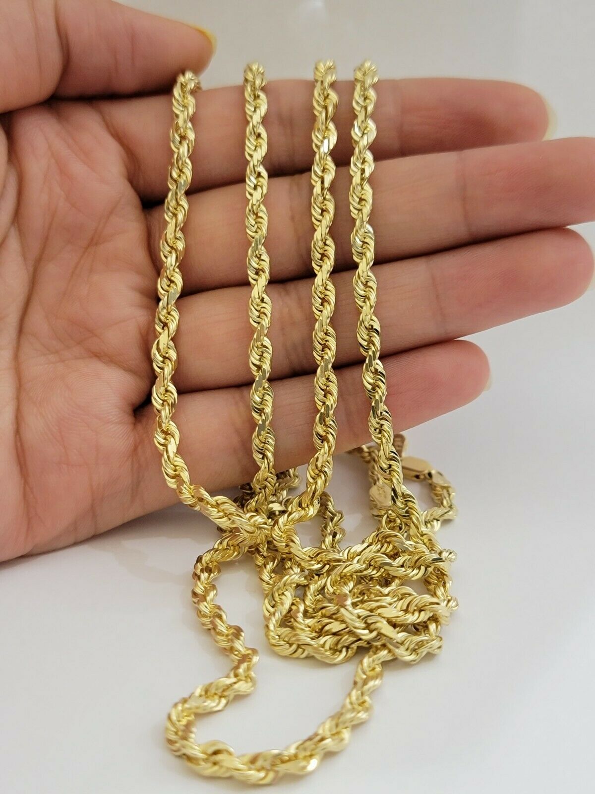 Real 10k Gold Rope Necklace Solid Chain 4mm 18" - 30" Inch REAL 10KT Yellow Gold - GoldenlinQ