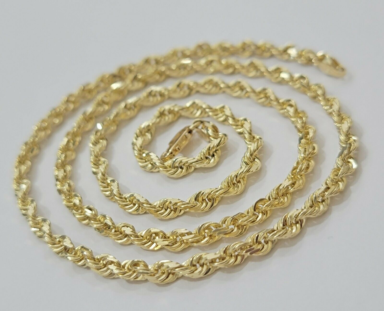 Real 10k Gold Rope Necklace Solid Chain 4mm 18" - 30" Inch REAL 10KT Yellow Gold - GoldenlinQ