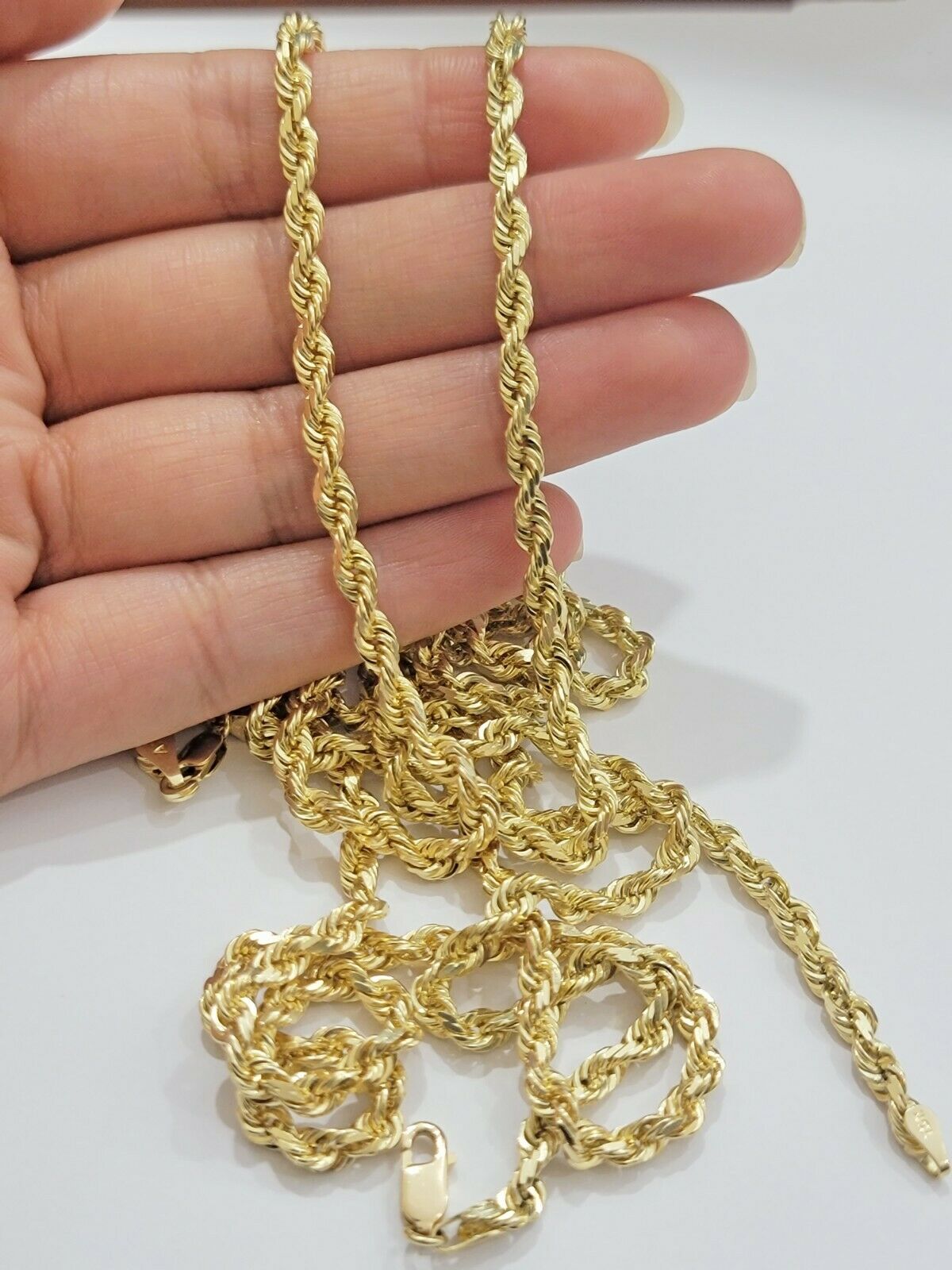 Real 10k Gold Rope Necklace Solid Chain 4mm 18" - 30" Inch REAL 10KT Yellow Gold - GoldenlinQ