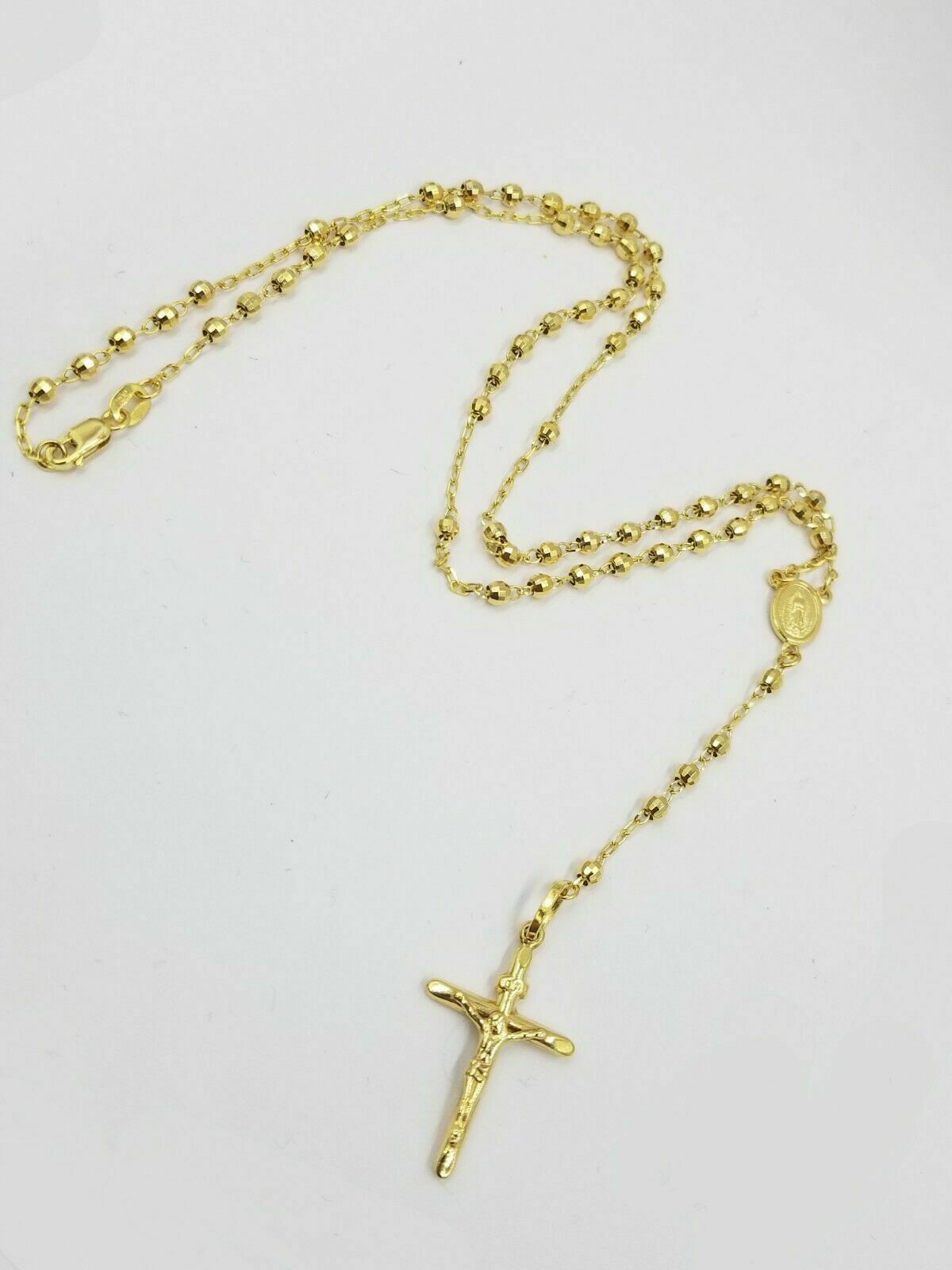 Real 10k Gold Rosary Necklace Ladies Chain 18" with 6" extension Yellow Gold ORO - GoldenlinQ