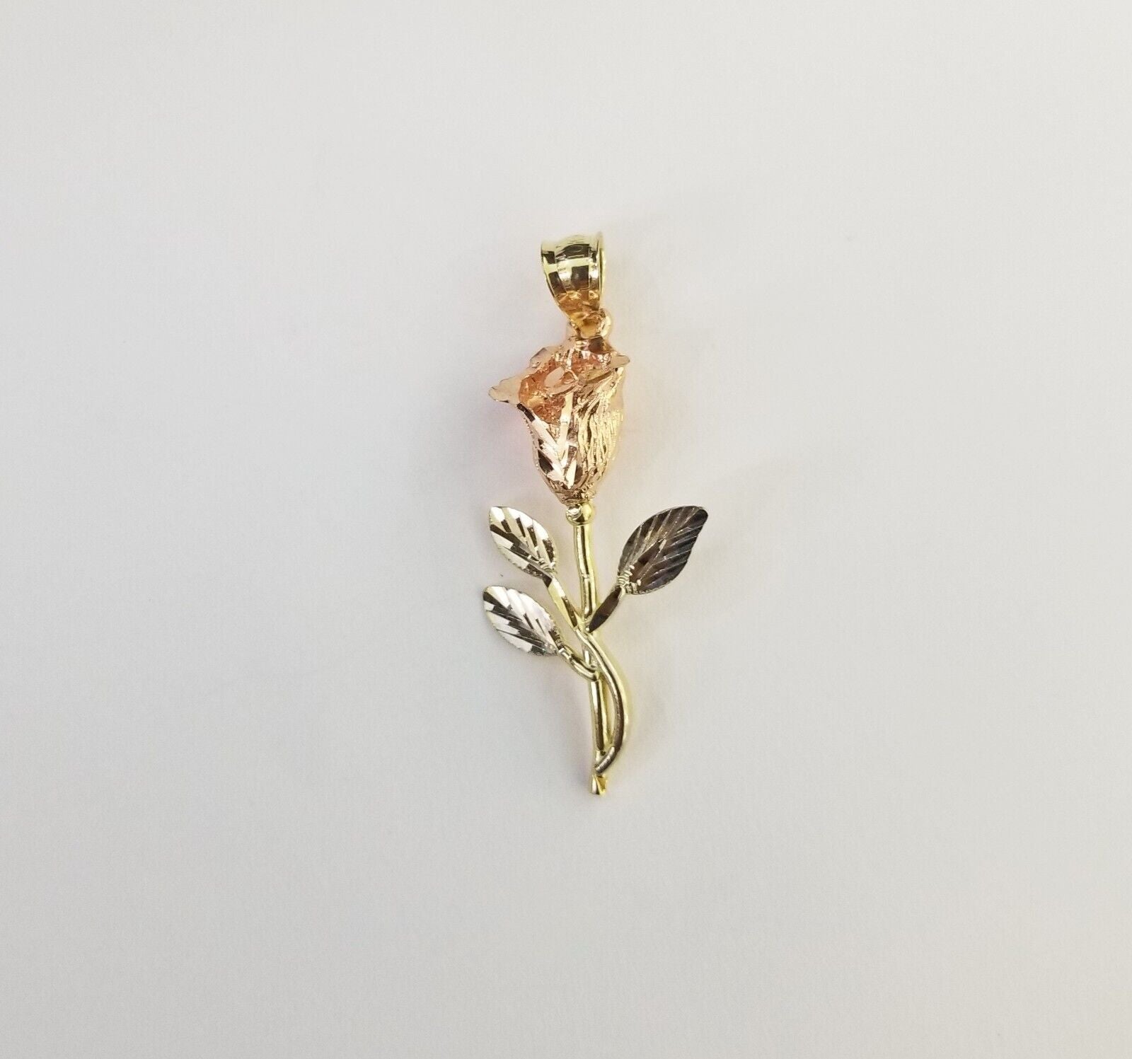 Real 10k Gold Rose Pendant ladies Flower Charm 10kt trio gold Women - GoldenlinQ