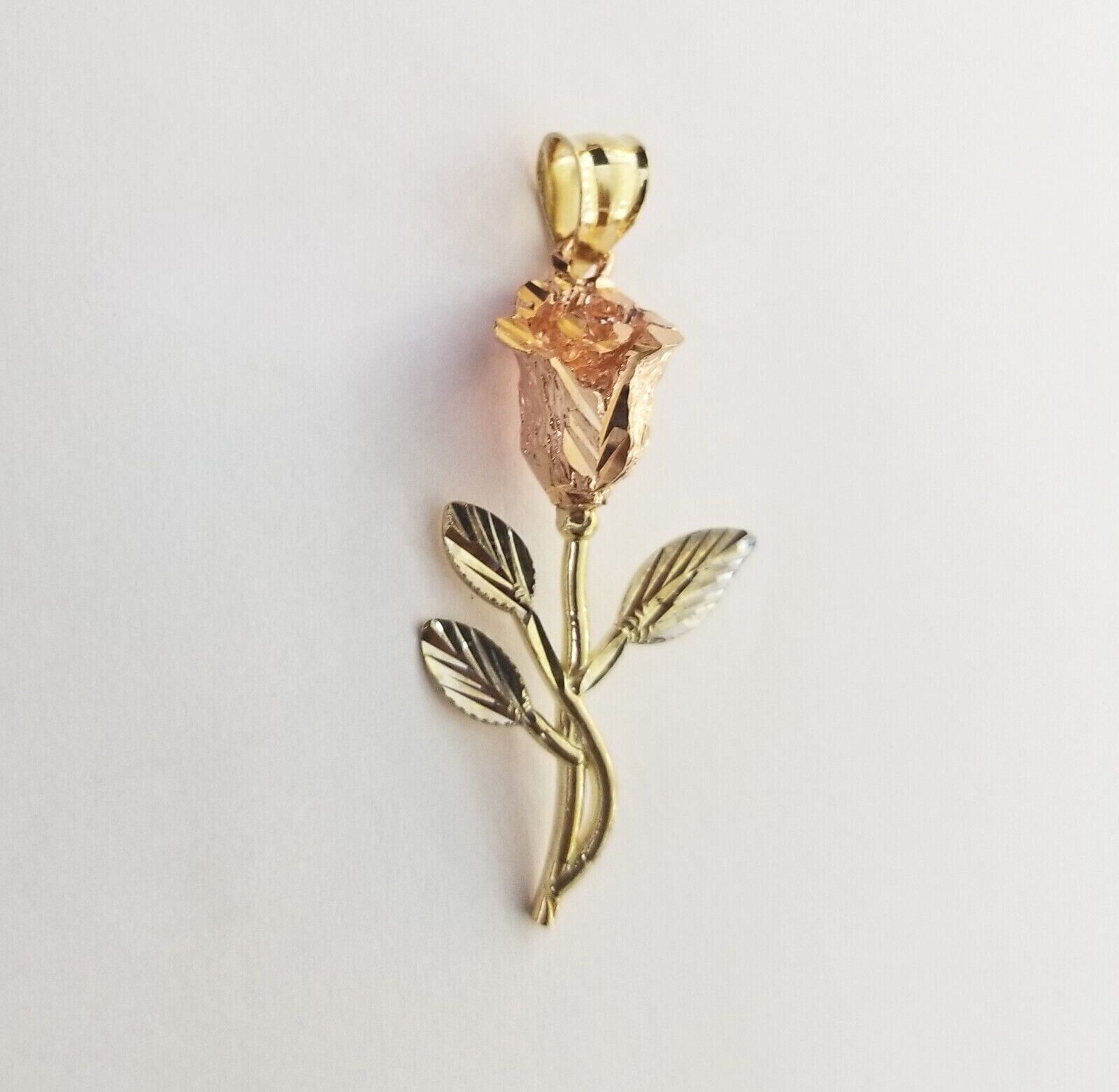Real 10k Gold Rose Pendant ladies Flower Charm 10kt trio gold Women - GoldenlinQ