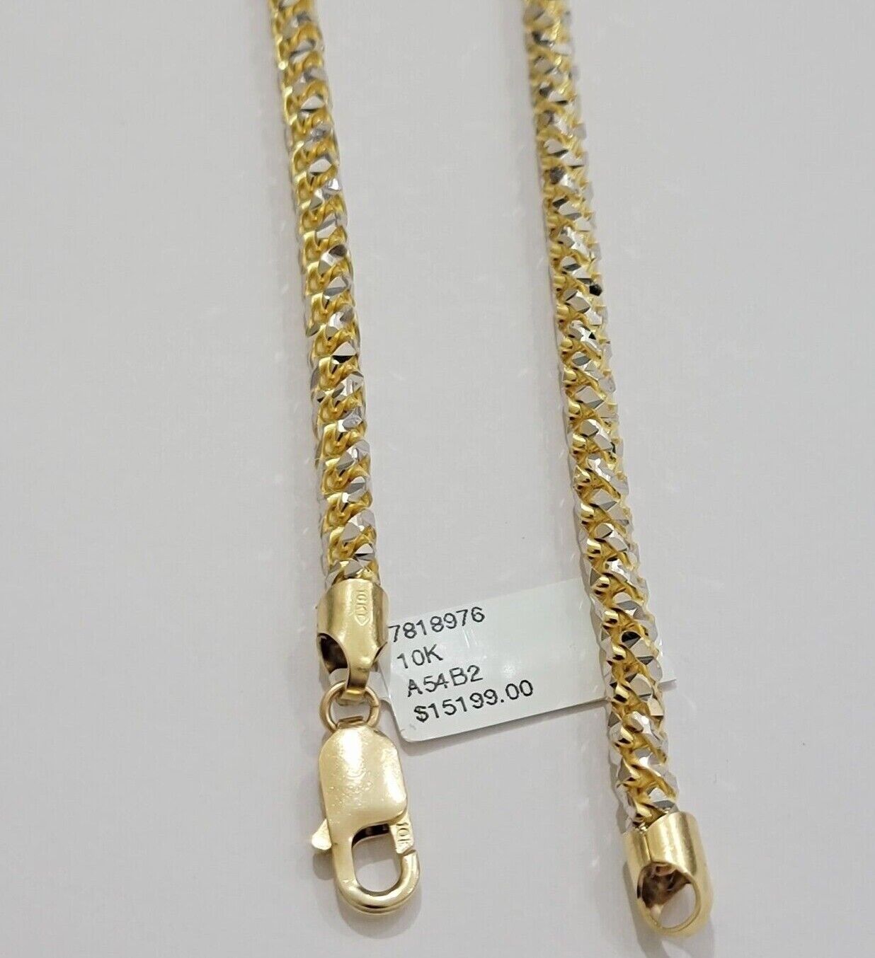Real 10k Gold Solid Palm Chain Necklace Diamond cut 4.5mm 24" 10kt Unique Design - GoldenlinQ