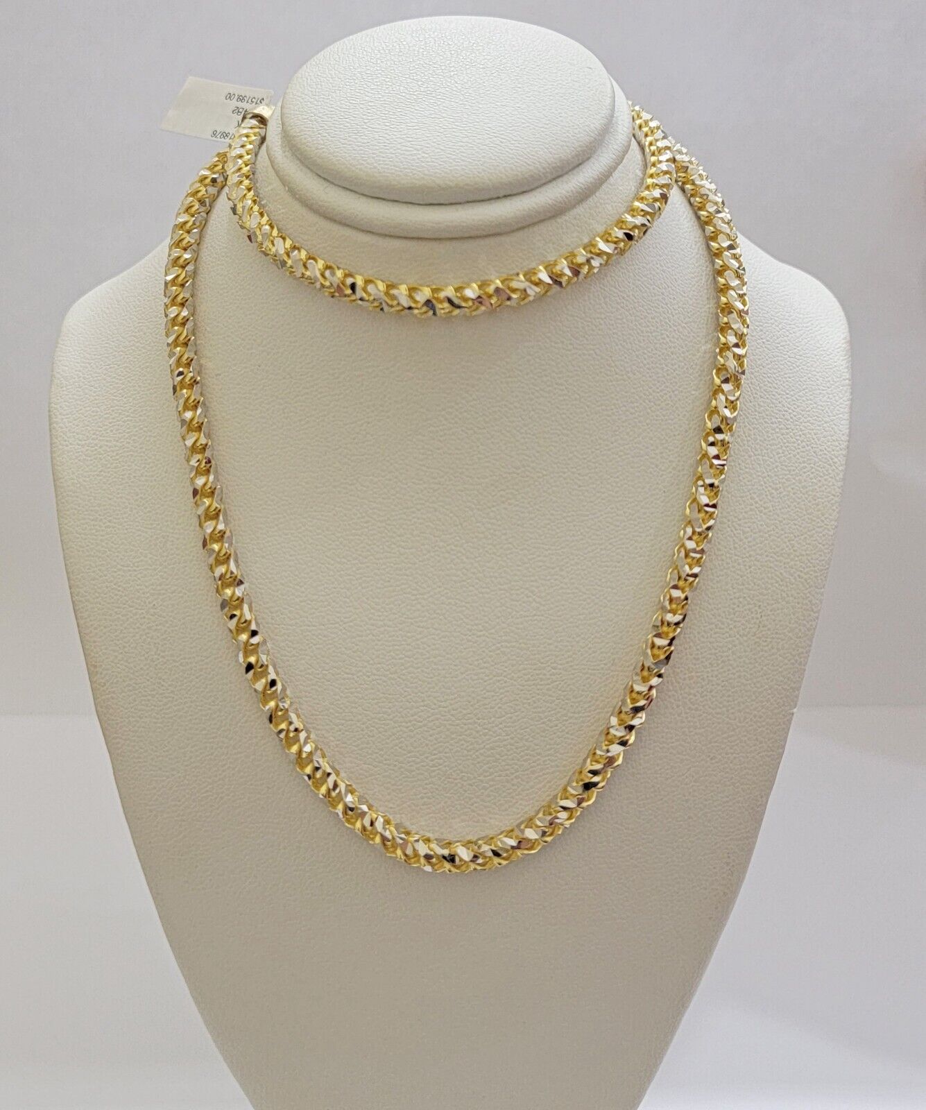 Real 10k Gold Solid Palm Chain Necklace Diamond cut 4.5mm 24" 10kt Unique Design - GoldenlinQ