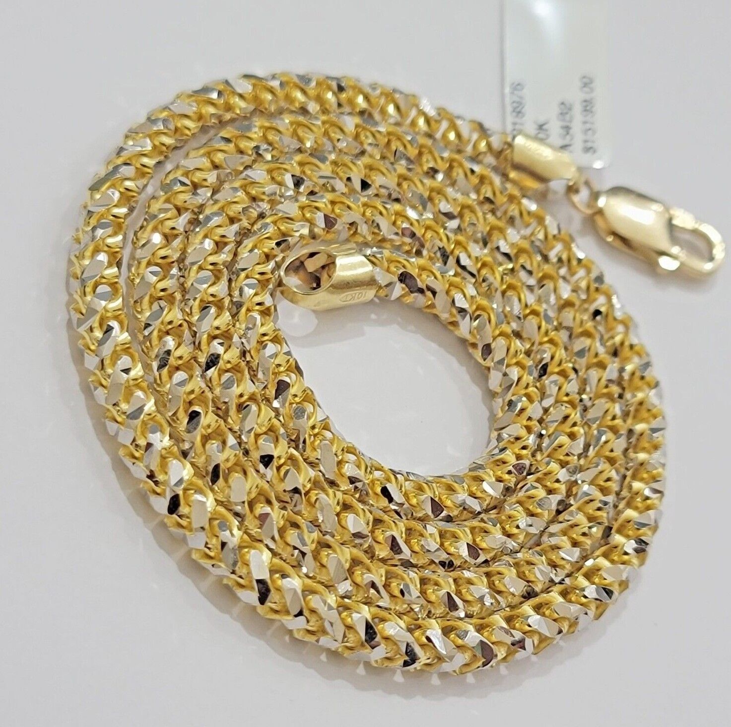 Real 10k Gold Solid Palm Chain Necklace Diamond cut 4.5mm 24" 10kt Unique Design - GoldenlinQ