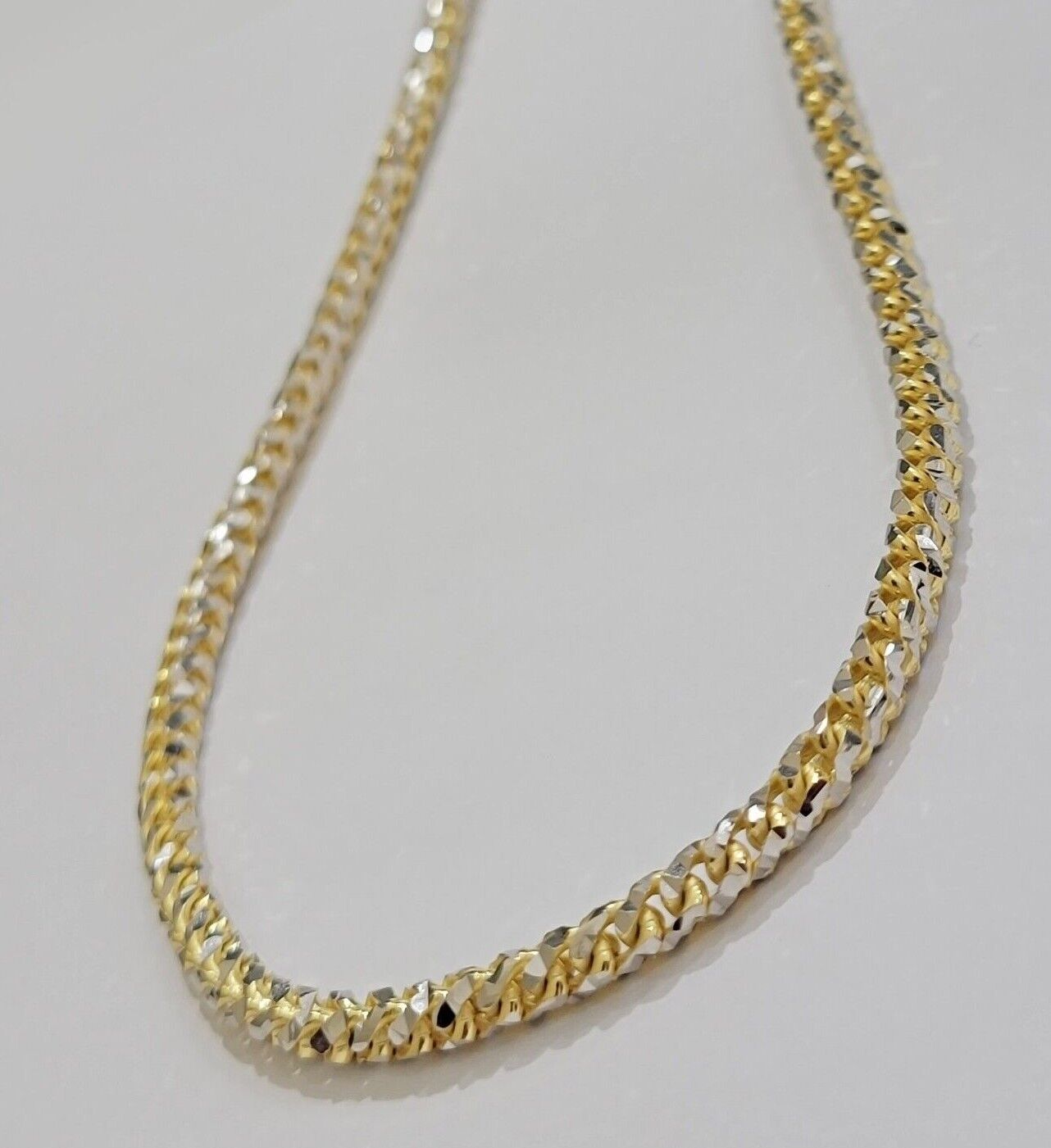 Real 10k Gold Solid Palm Chain Necklace Diamond cut 5mm 18" Choker , 10kt Mens - GoldenlinQ