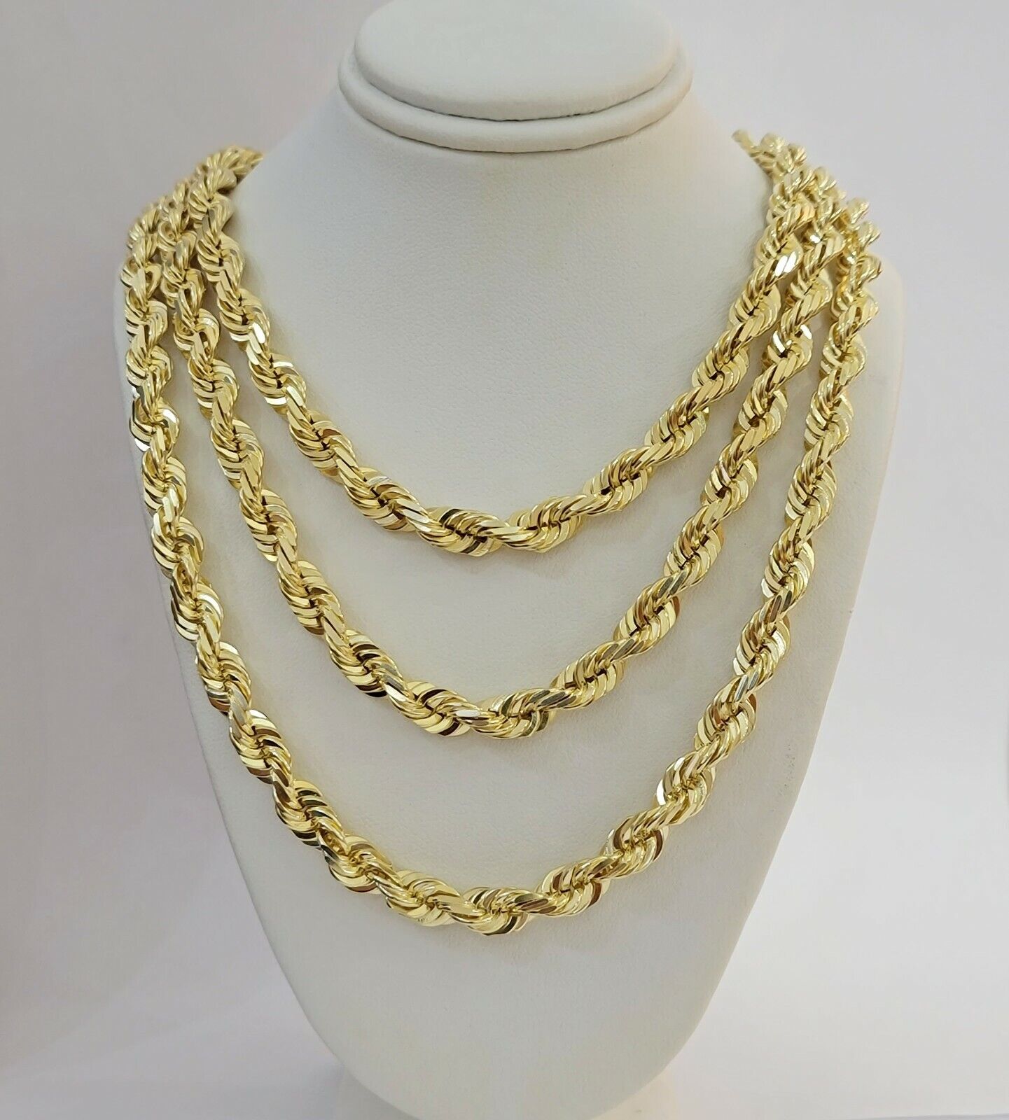 Real 10k Gold Solid Rope Chain Mens Necklace 8mm 24" Inch Diamond cuts 10kt - GoldenlinQ