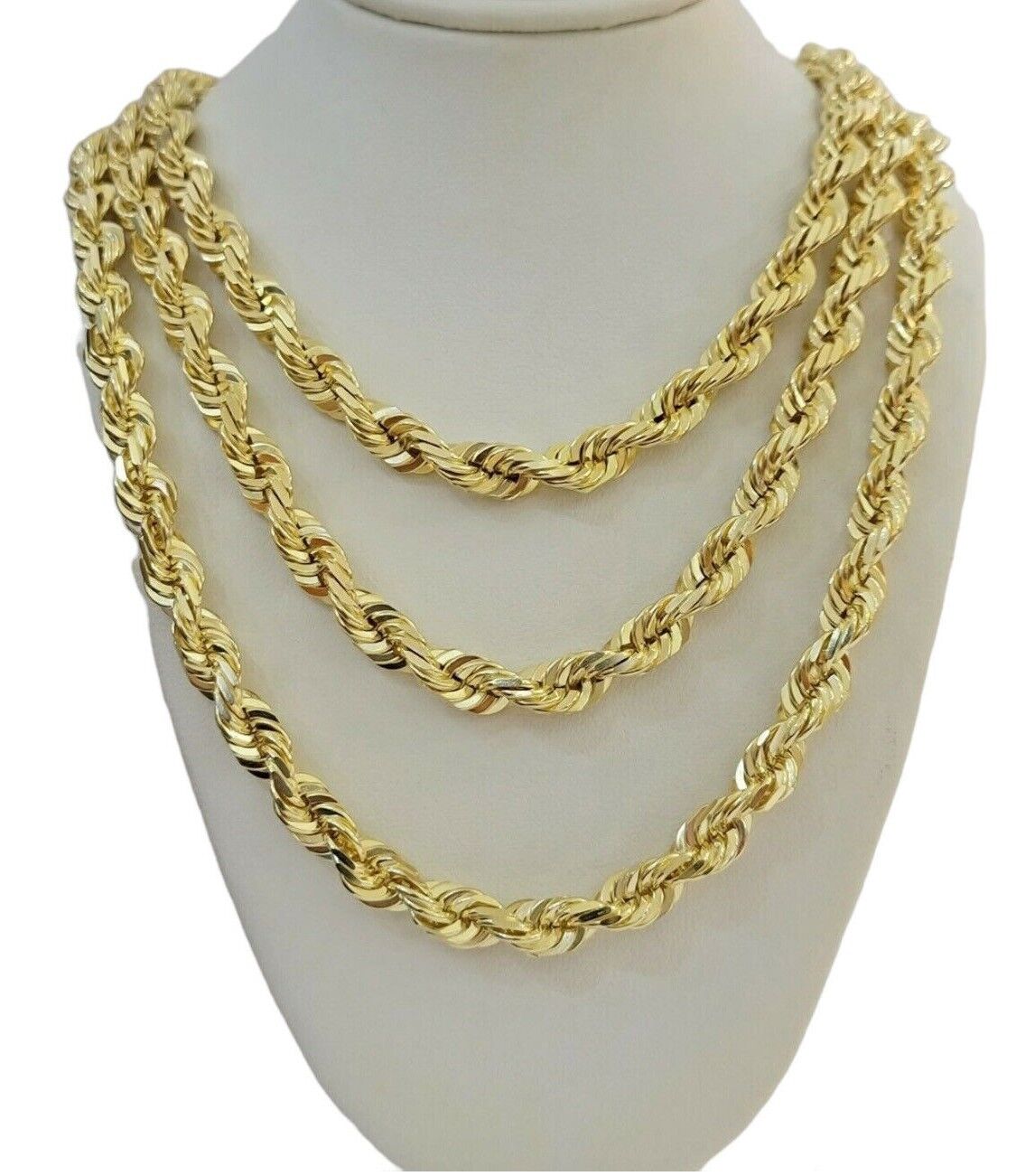 Real 10k Gold Solid Rope Chain Mens Necklace 8mm 24" Inch Diamond cuts 10kt - GoldenlinQ