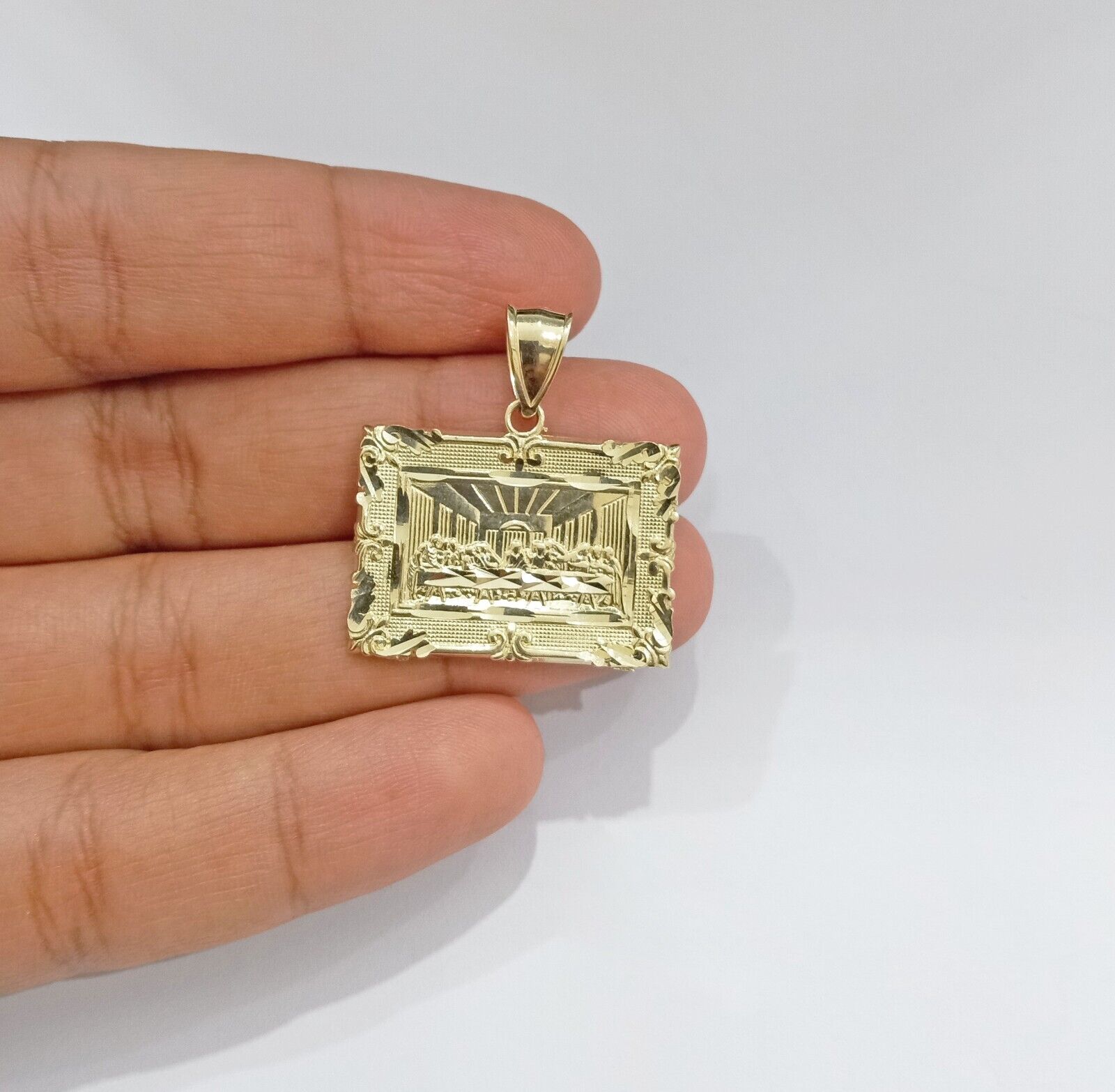 Real 10k Gold Square Pendant Last Supper Charm 10kt Yellow Gold - GoldenlinQ