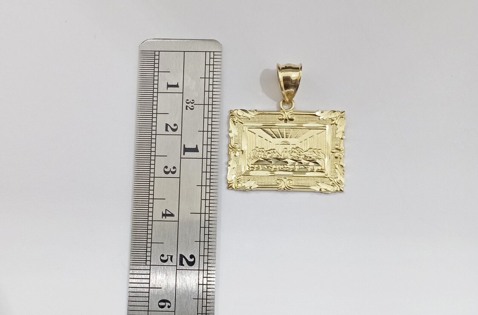 Real 10k Gold Square Pendant Last Supper Charm 10kt Yellow Gold - GoldenlinQ