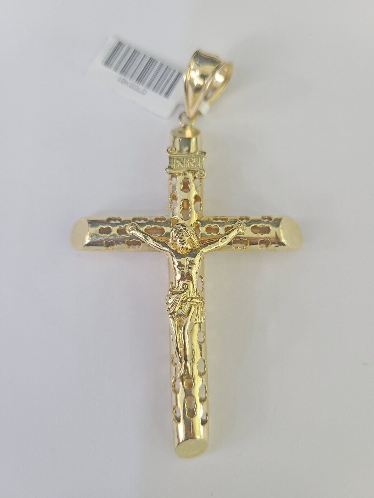 Real 10K INRI Jesus Crucifix Cross Pendant 3" Yellow Gold Charm Genuine - GoldenlinQ