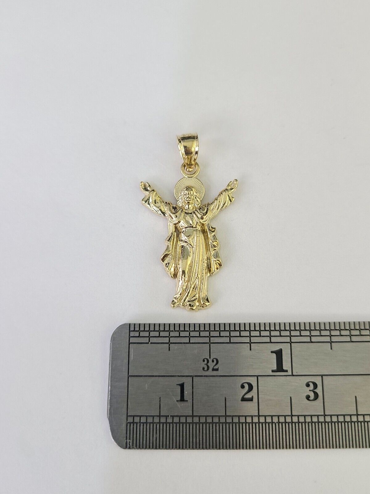 Real 10K Jesus Full Body Pendant Charm Genuine Religious Yellow Gold 1.25" - GoldenlinQ