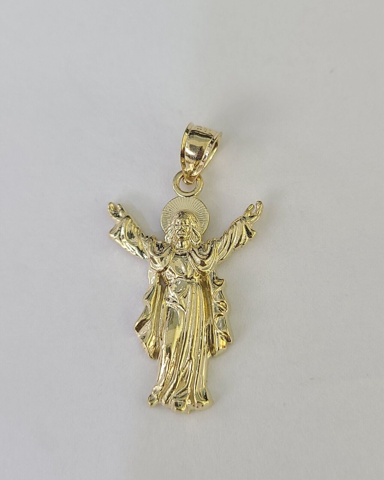 Real 10K Jesus Full Body Pendant Charm Genuine Religious Yellow Gold 1.25" - GoldenlinQ