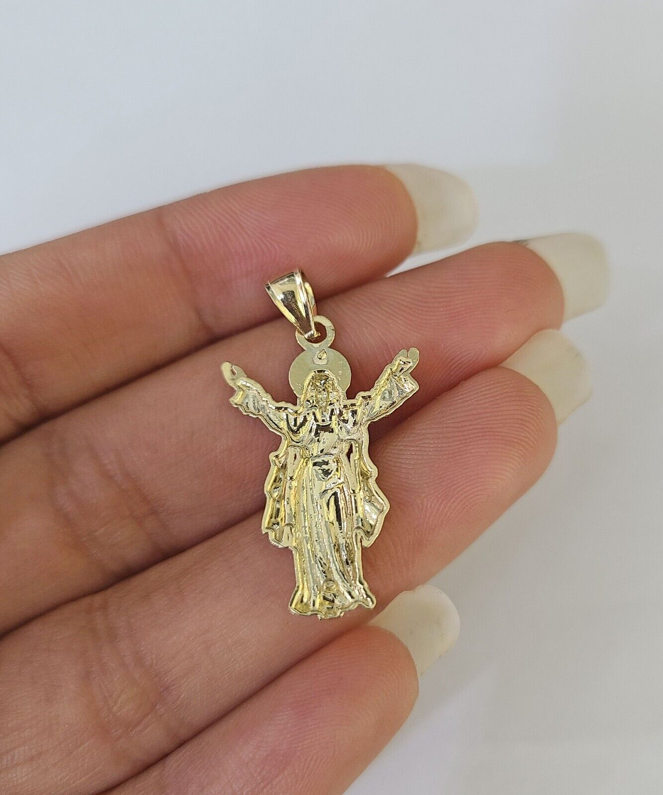 Real 10K Jesus Full Body Pendant Charm Genuine Religious Yellow Gold 1.25" - GoldenlinQ