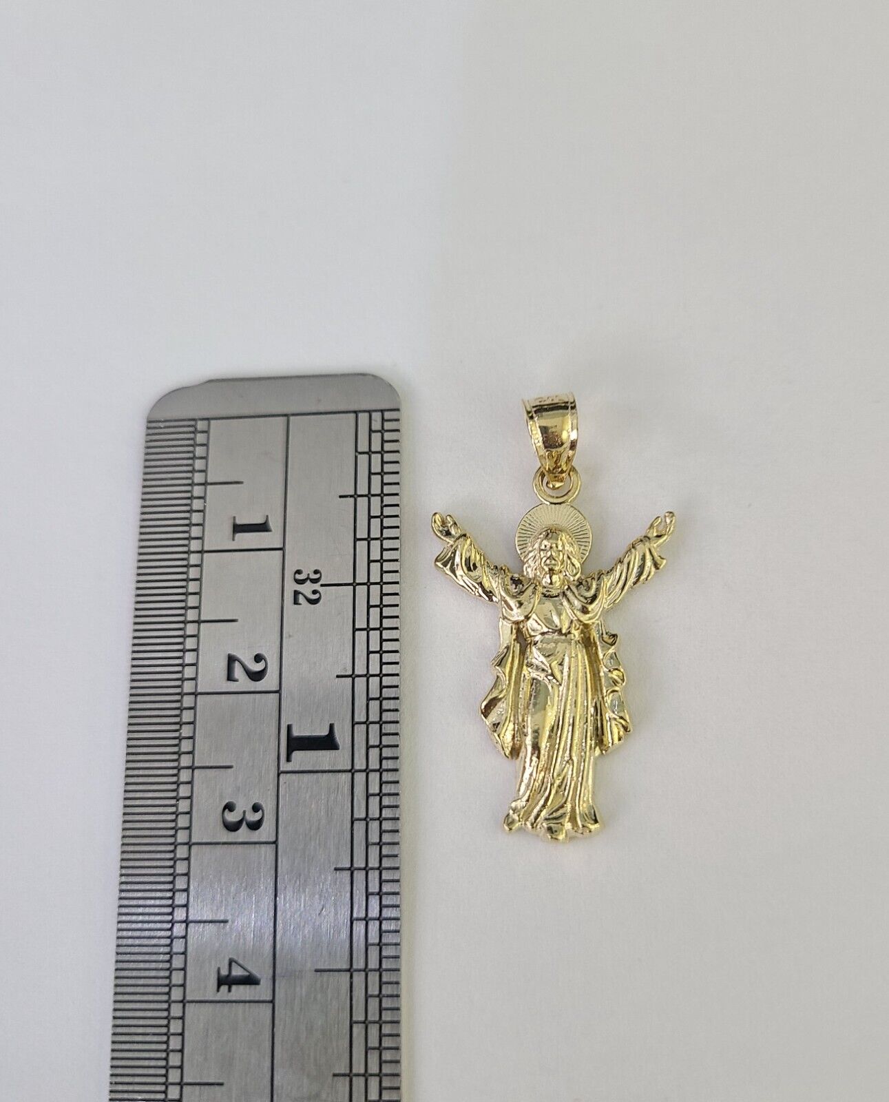 Real 10K Jesus Full Body Pendant Charm Genuine Religious Yellow Gold 1.25" - GoldenlinQ