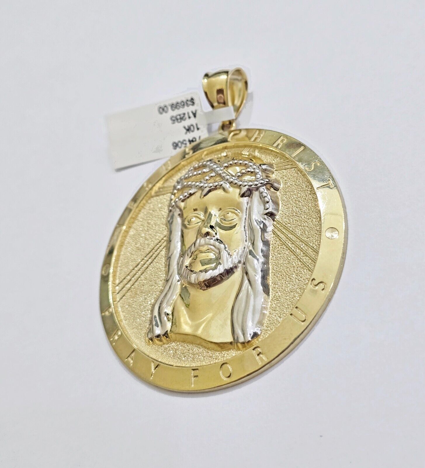 Real 10k Jesus head Charm pendant Mens 2.5 Inch Circular charm Real 10kt - GoldenlinQ