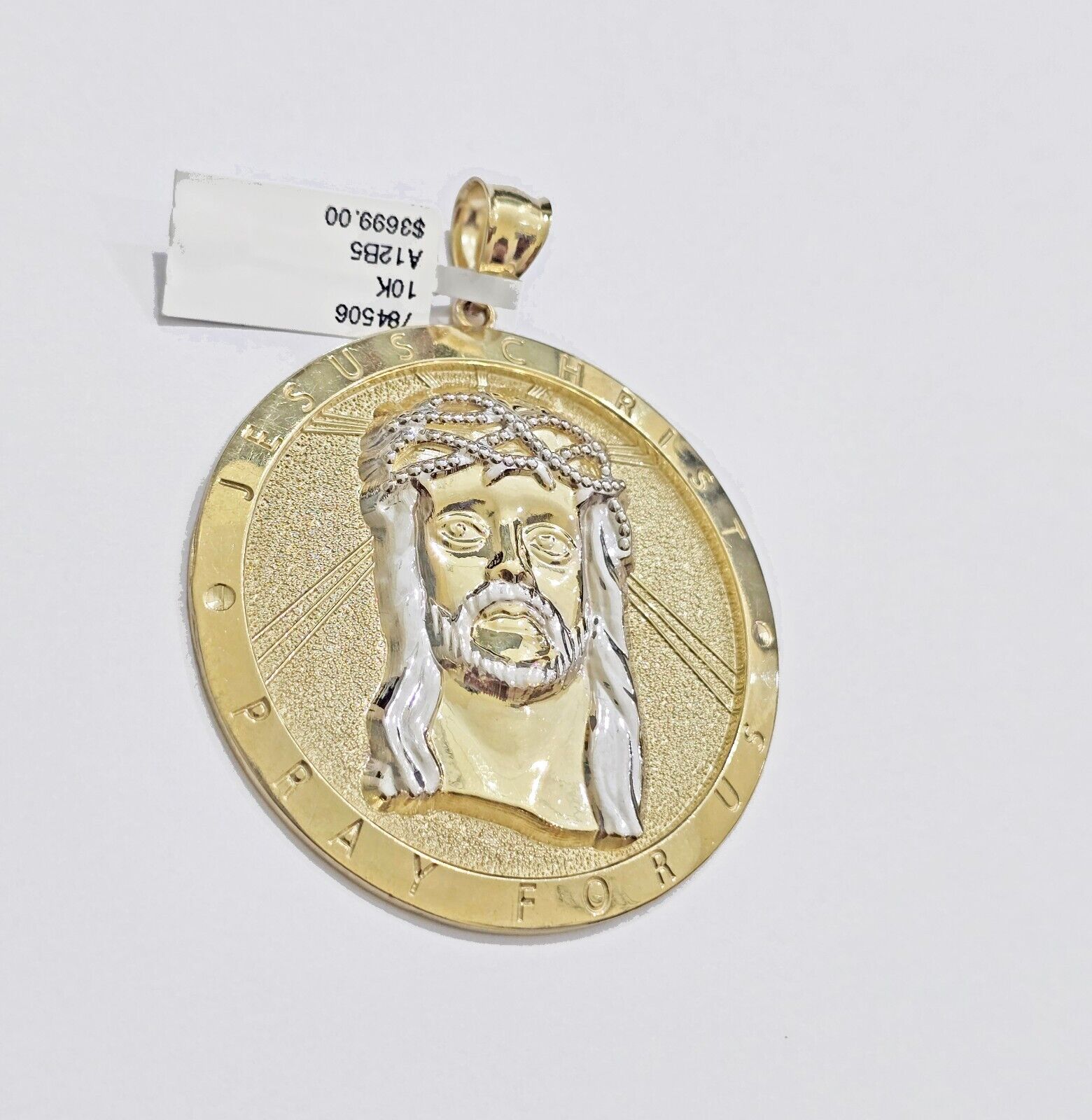 Real 10k Jesus head Charm pendant Mens 2.5 Inch Circular charm Real 10kt - GoldenlinQ