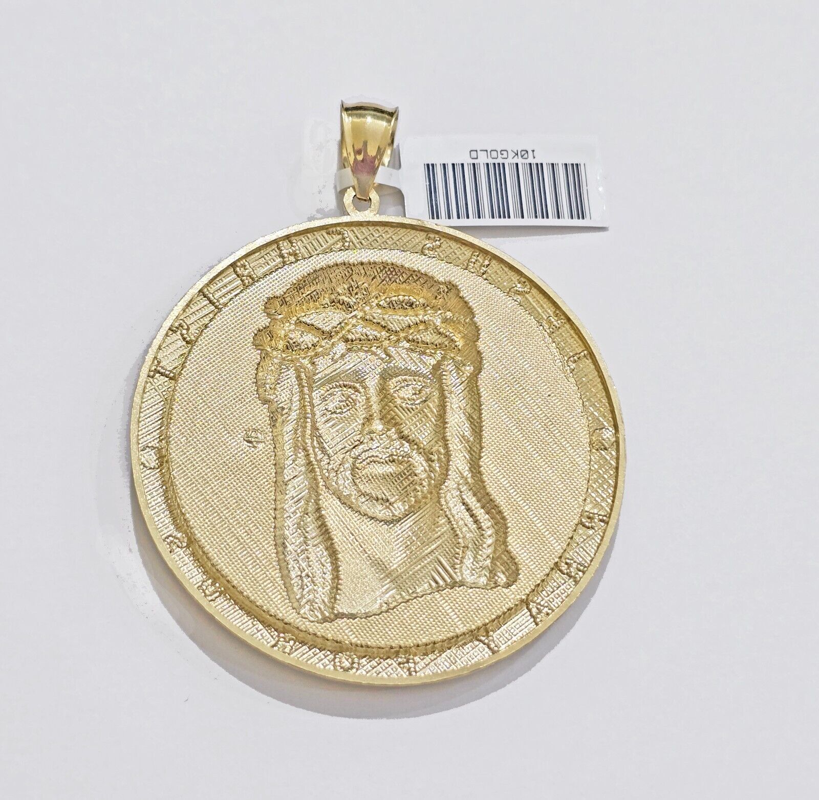 Real 10k Jesus head Charm pendant Mens 2.5 Inch Circular charm Real 10kt - GoldenlinQ