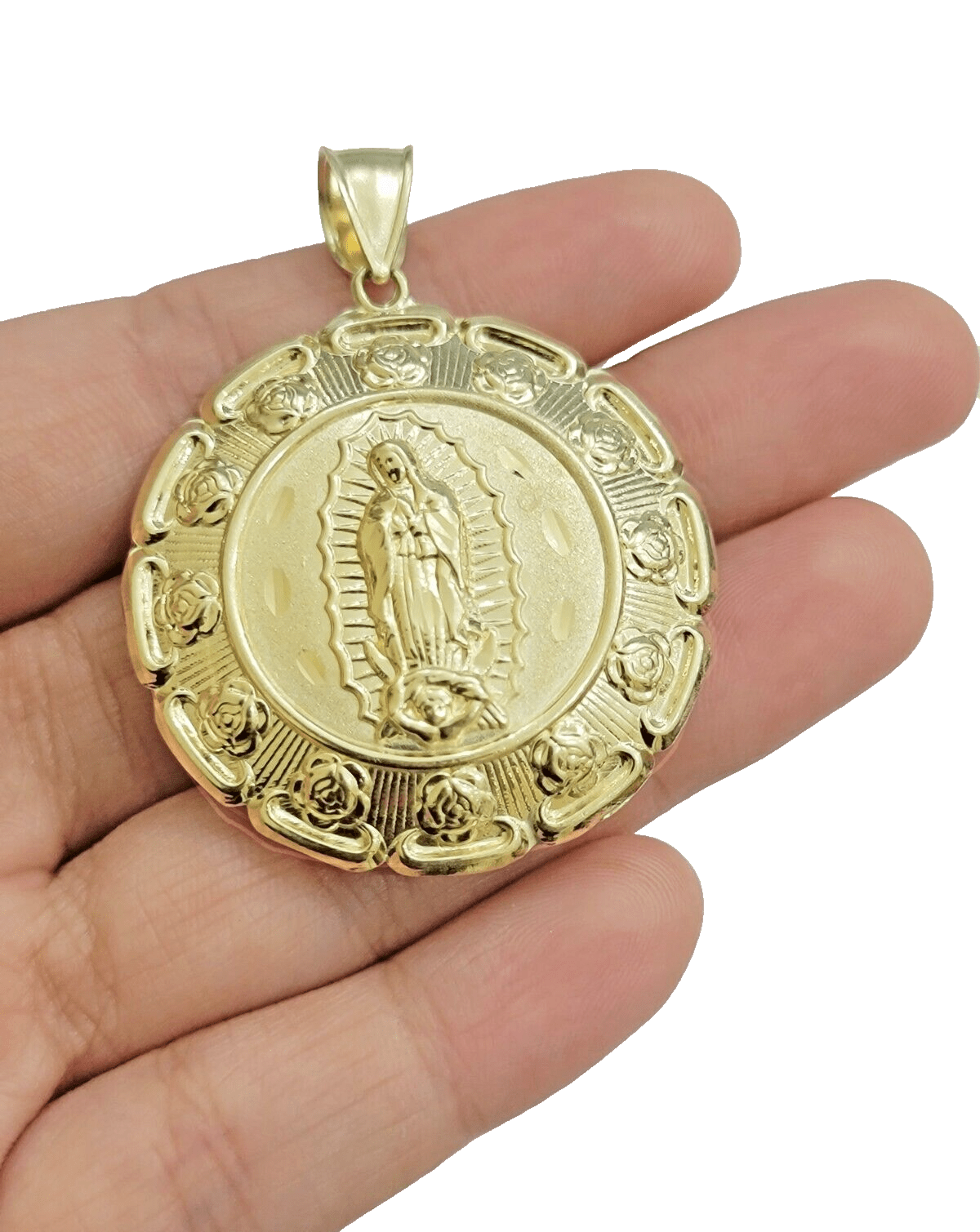 Real 10k Jesus Virgin Mary Charm Pendant Yellow Gold For 10kt Chain Necklace New - GoldenlinQ