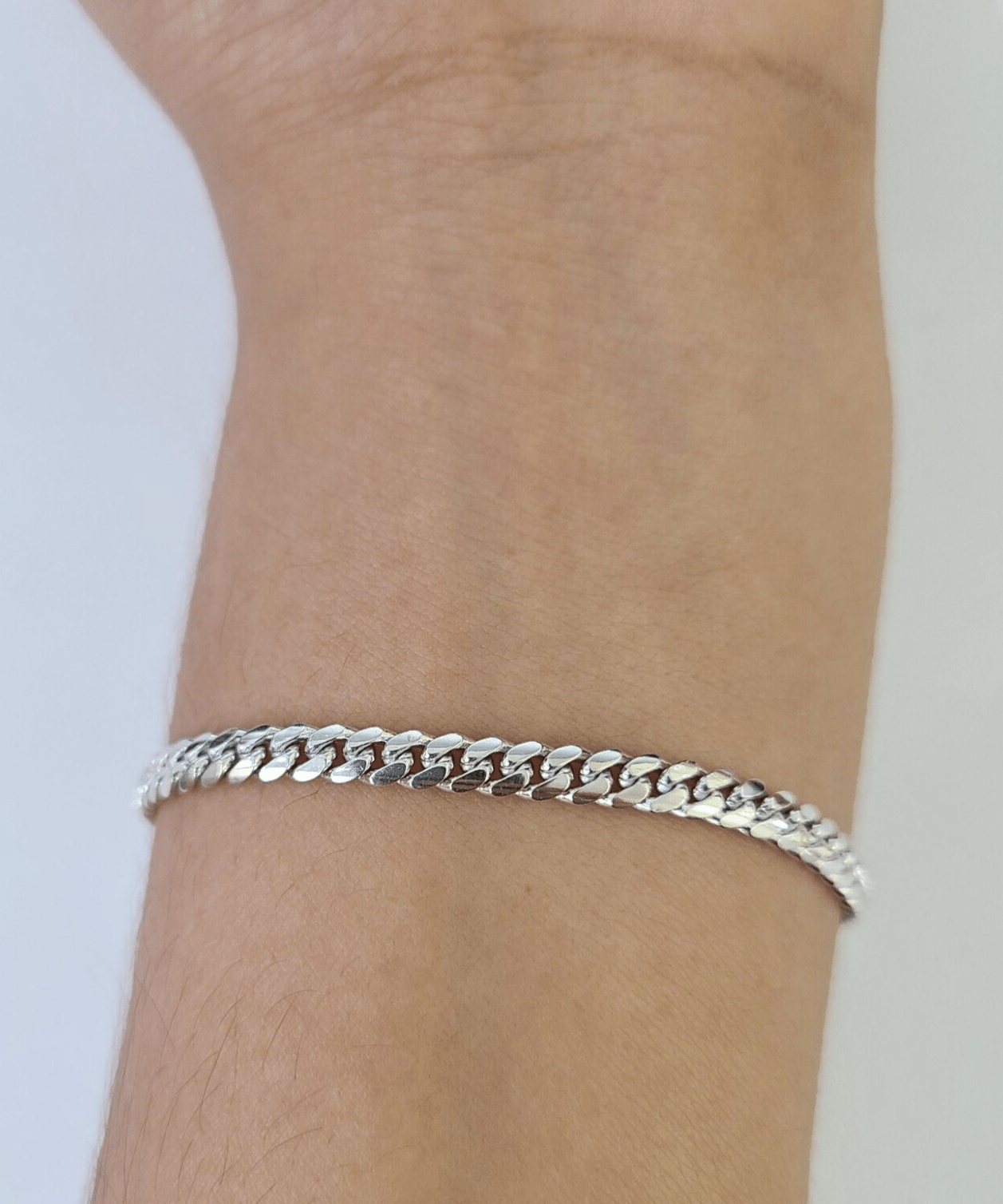 Real 10K Miami Cuban Bracelet White Gold Solid 4mm 8Inches Box Lock Genuine - GoldenlinQ