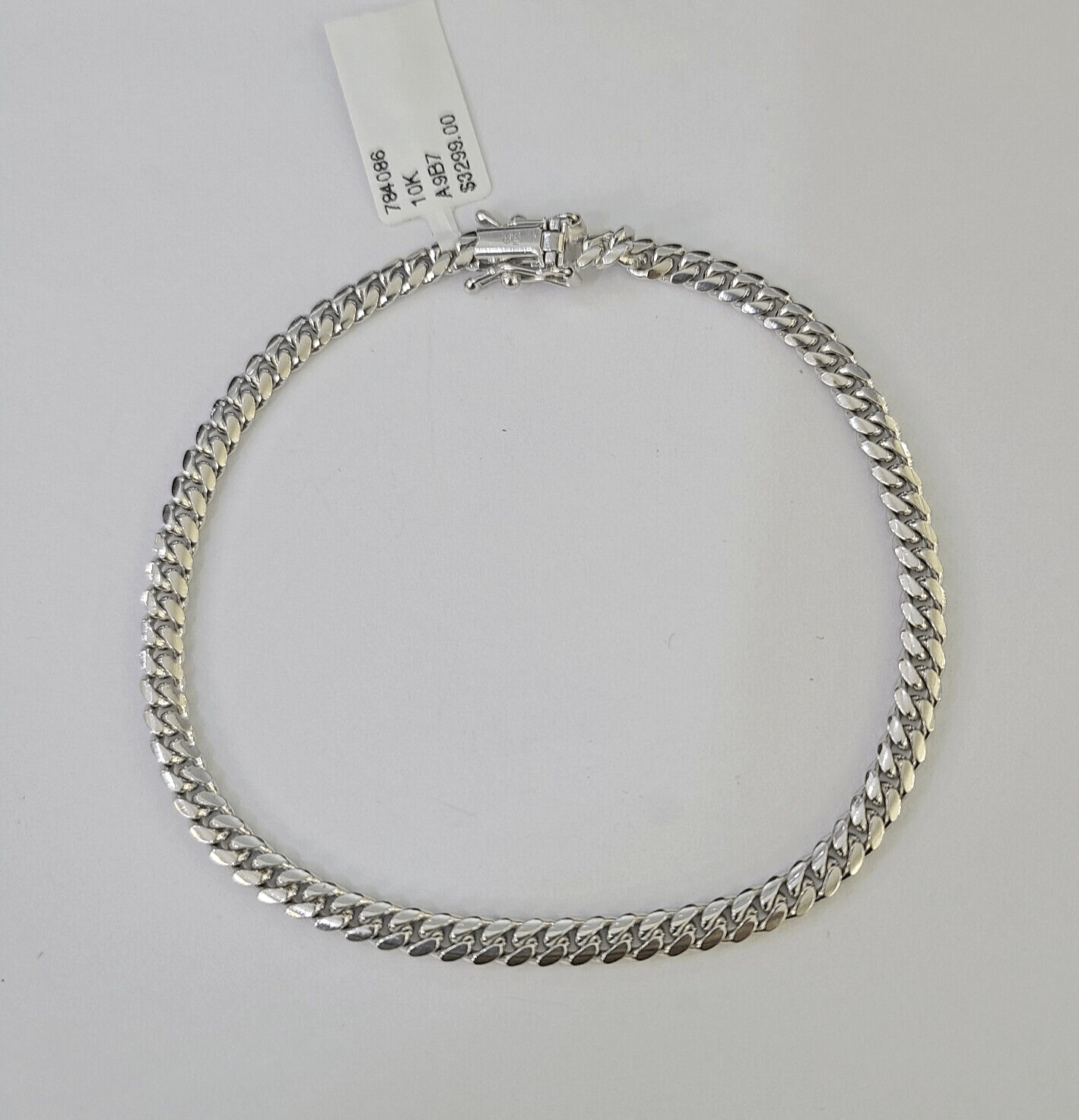 Real 10K Miami Cuban Bracelet White Gold Solid 4mm 8Inches Box Lock Genuine - GoldenlinQ