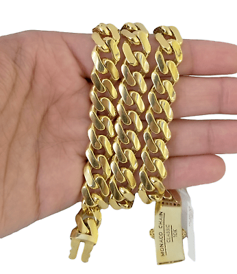 Real 10K Miami Cuban Link Monaco Chain Box Clasp 11mm Gold Necklace 10Kt 22" - GoldenlinQ