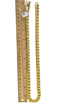 Real 10K Miami Cuban Link Monaco Chain Box Clasp 11mm Gold Necklace 10Kt 22" - GoldenlinQ