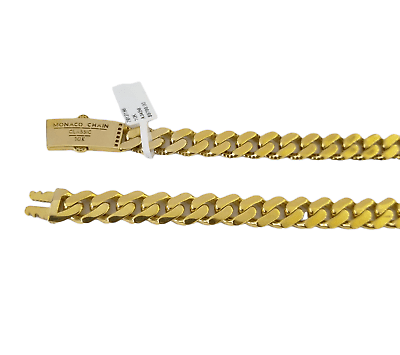 Real 10K Miami Cuban Link Monaco Chain Box Clasp 11mm Gold Necklace 10Kt 22" - GoldenlinQ