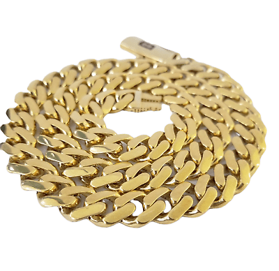 Real 10K Miami Cuban Link Monaco Chain Box Clasp 11mm Gold Necklace 10Kt 22" - GoldenlinQ