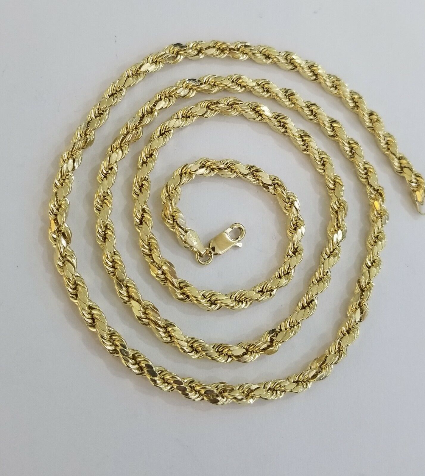 REAL 10k Rope Chain 4mm 22" Necklace Yellow Gold Diamond Cut Men Women - GoldenlinQ