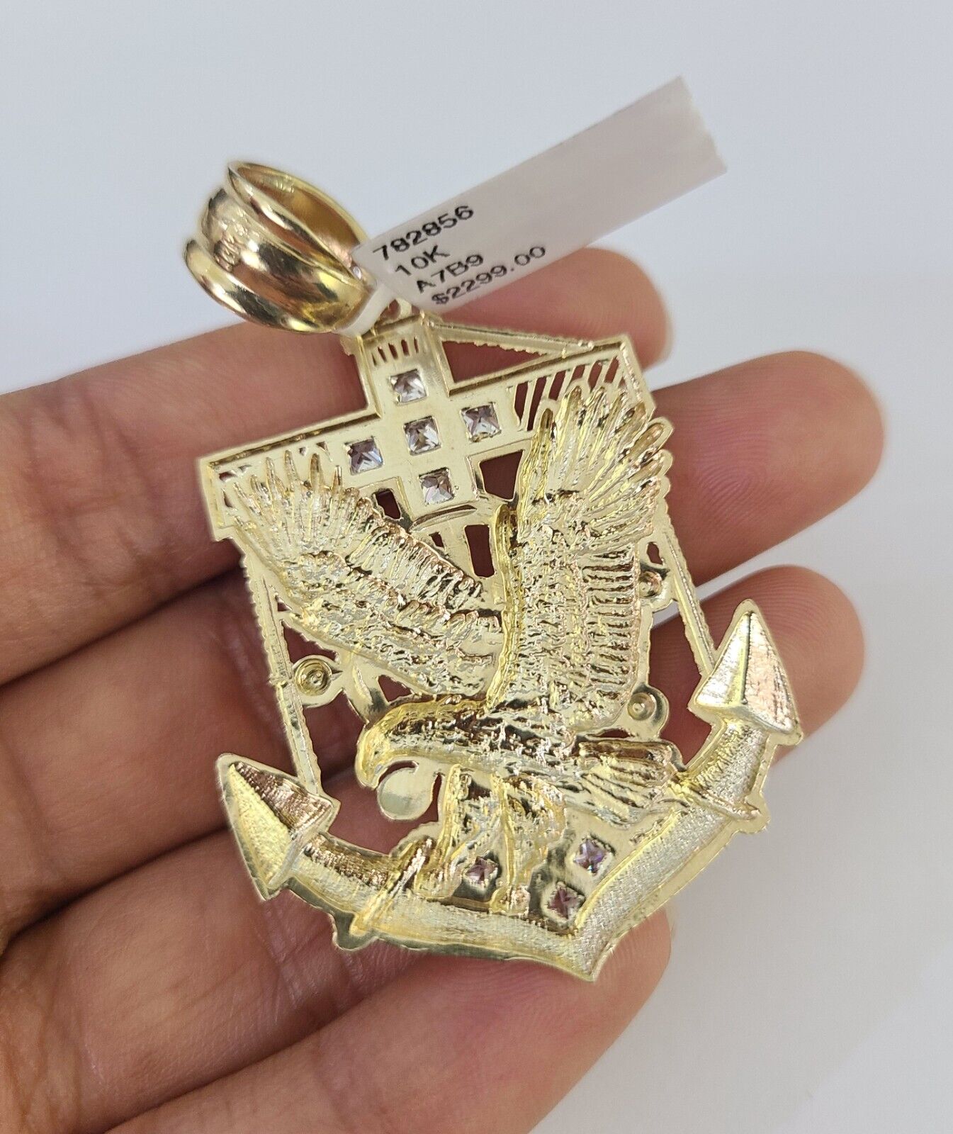 Real 10k Rope Chain Eagle Anchor Charm Set 7mm 20" - 28" Inch Necklace Yellow Gold - GoldenlinQ