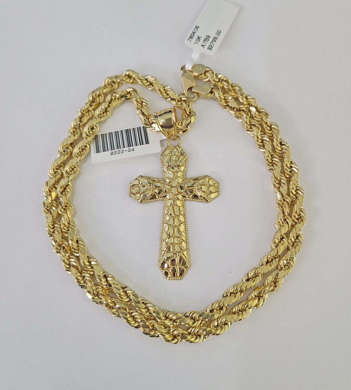 Real 10k Rope Chain Jesus Cross Charm Necklace Pendant Set 5mm 20" - 30" Inch Gold - GoldenlinQ