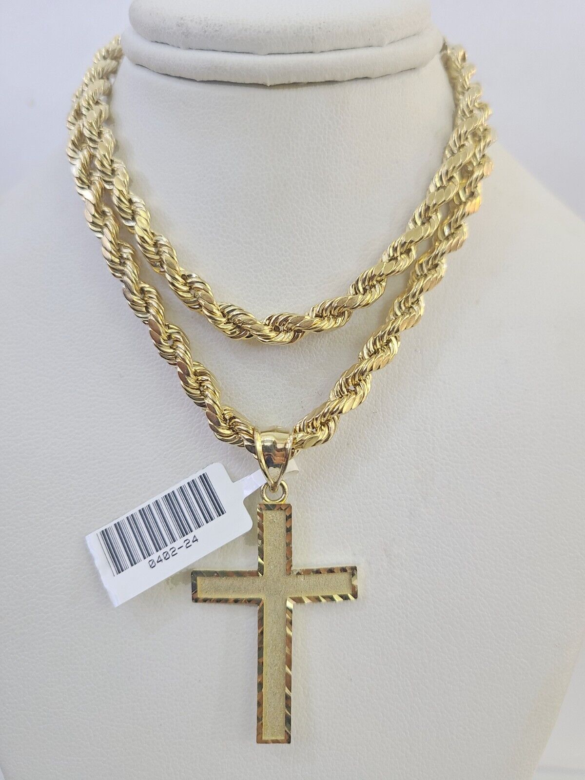 Real 10k Rope Chain Jesus Cross Charm Necklace Pendant Set 5mm 20" - 30" Inch Gold - GoldenlinQ