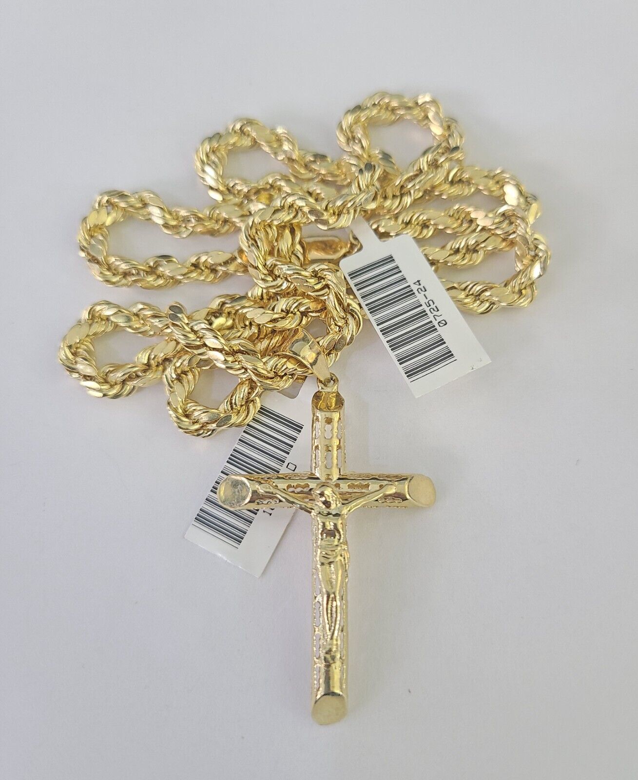 Real 10k Rope Chain Jesus Cross Charm Necklace Pendant Set 5mm 20" - 30" Inch Gold - GoldenlinQ