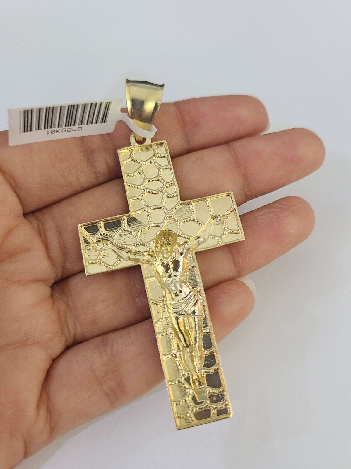 Real 10k Rope Chain Jesus Cross Charm Set 7mm 20" - 28" Inch Necklace Yellow Gold - GoldenlinQ