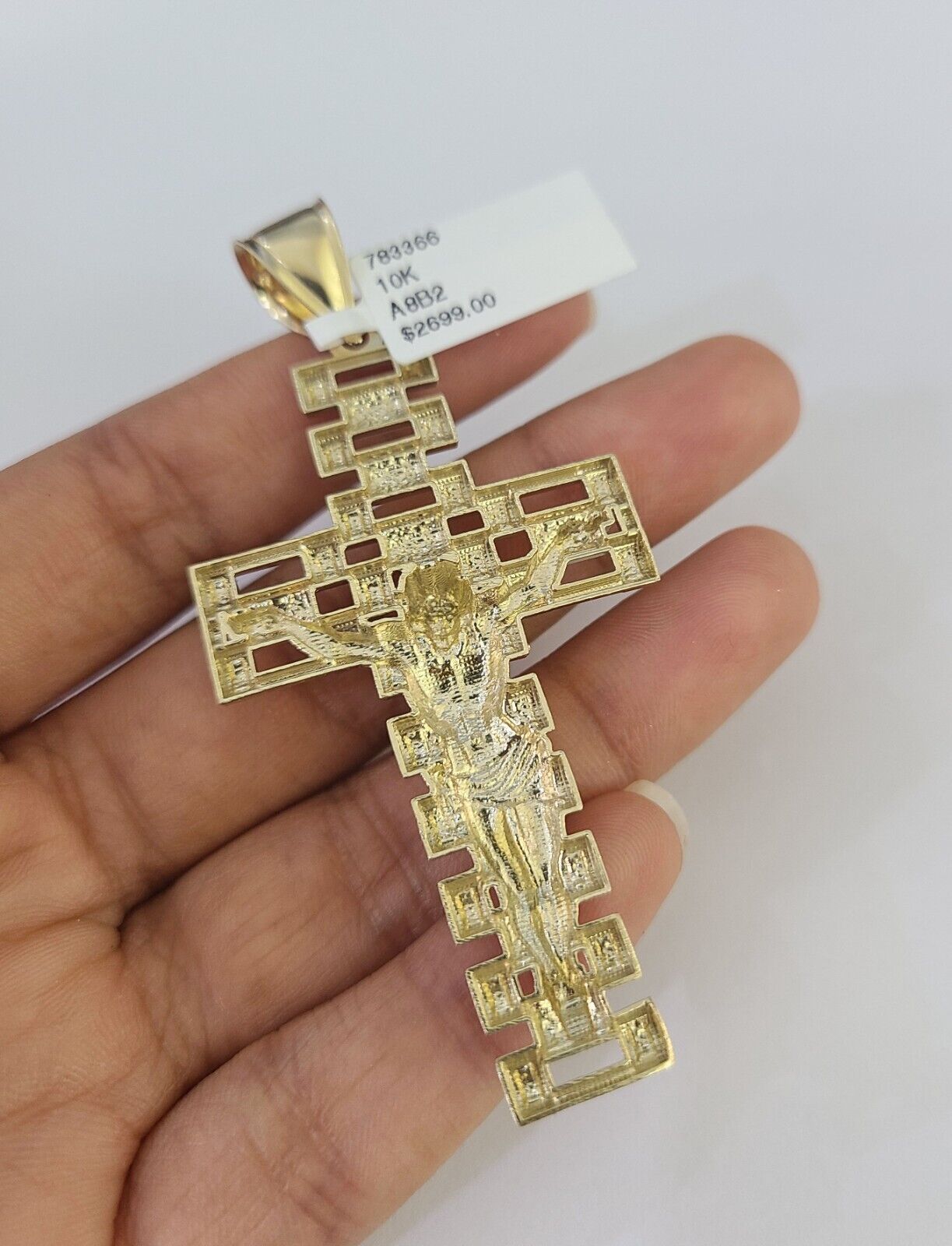 Real 10k Rope Chain Jesus Cross Charm Set 7mm 20" - 28" Inch Necklace Yellow Gold - GoldenlinQ