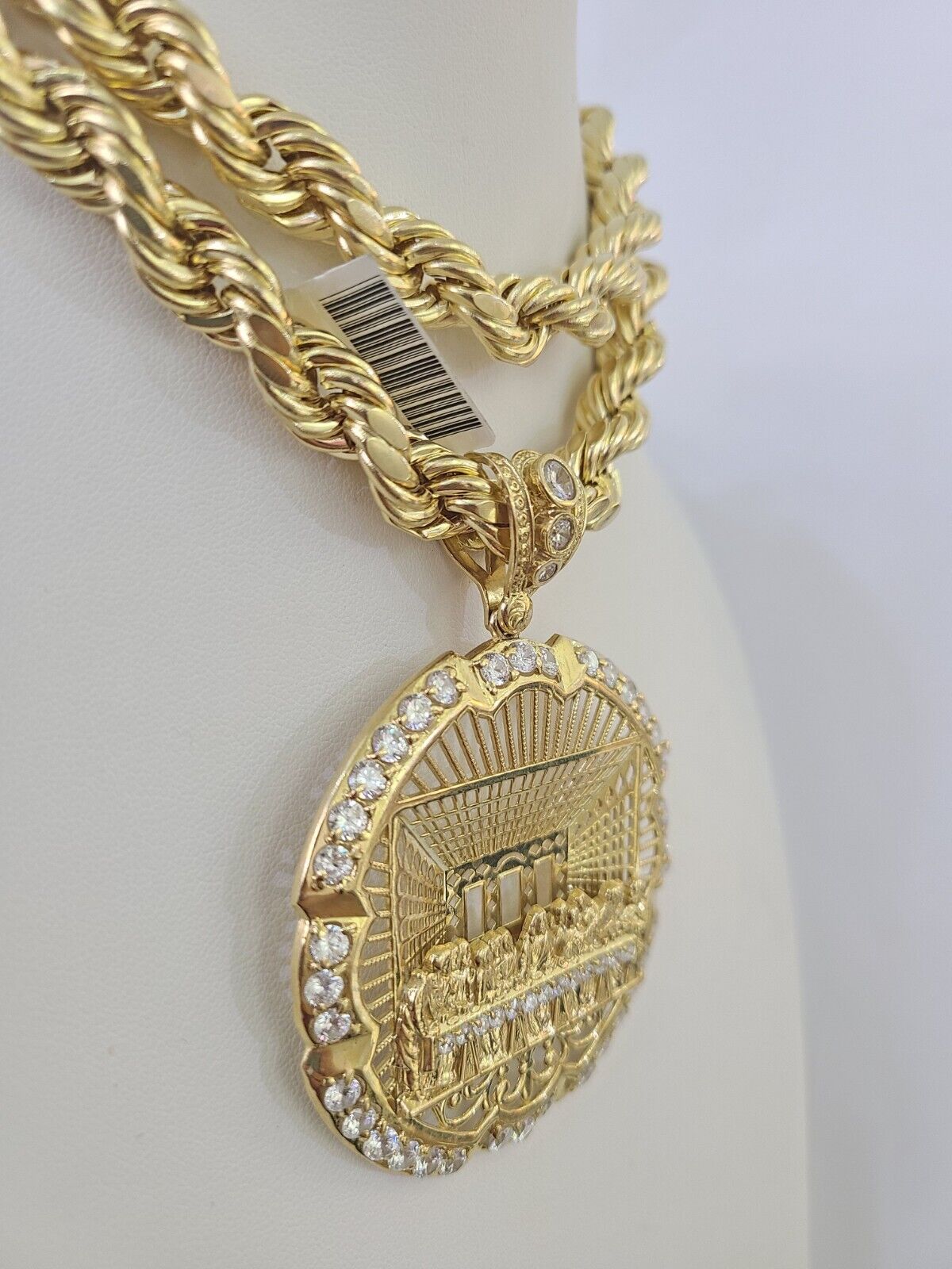 Real 10k Rope Chain Last Supper Charm Set 10mm 20" - 30" Inch Necklace Yellow Gold - GoldenlinQ