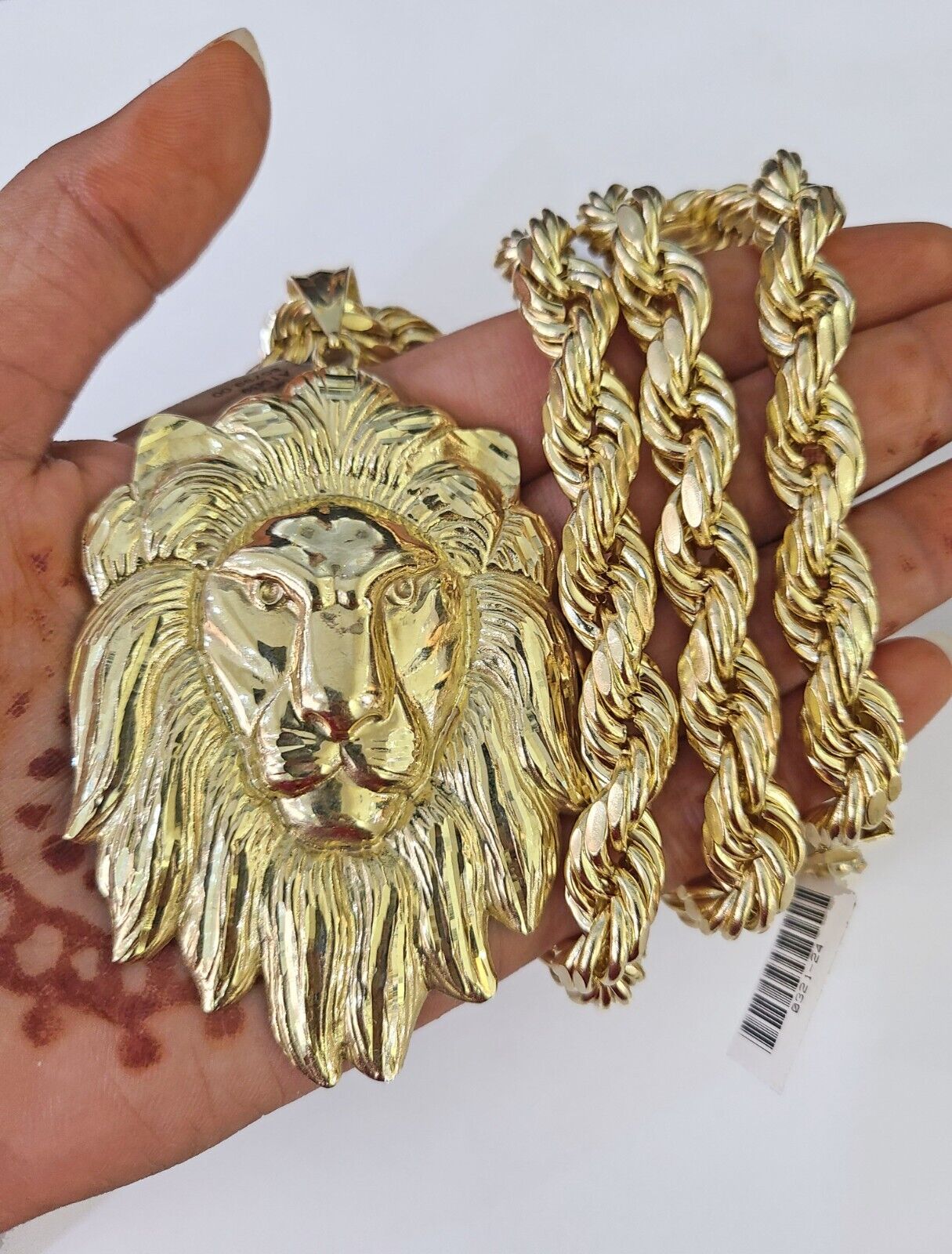 Real 10k Rope Chain Lion Charm Set 10mm 20" - 30" Inch Necklace Yellow Gold - GoldenlinQ