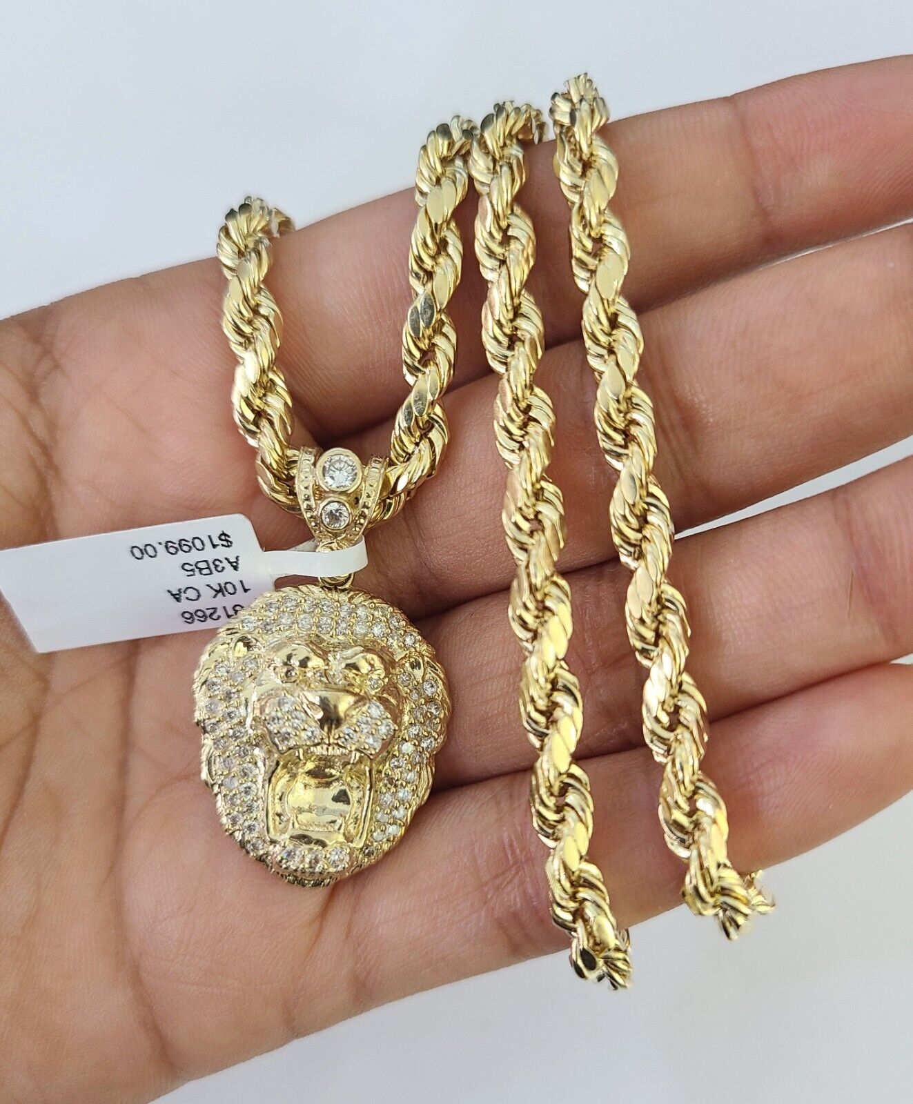 Real 10k Rope Chain RoaringLion Charm Necklace Pendant Set 5mm 20" - 30" Inch Gold - GoldenlinQ