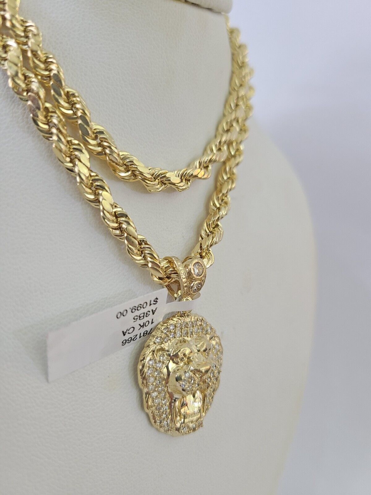 Real 10k Rope Chain RoaringLion Charm Necklace Pendant Set 5mm 20" - 30" Inch Gold - GoldenlinQ