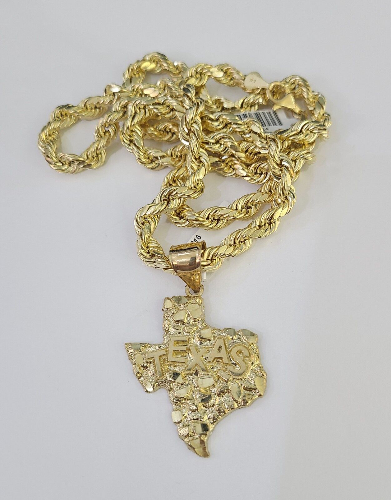 Real 10k Rope Chain Texas Map Charm Set 7mm 20" - 28" Inch Necklace Gold - GoldenlinQ