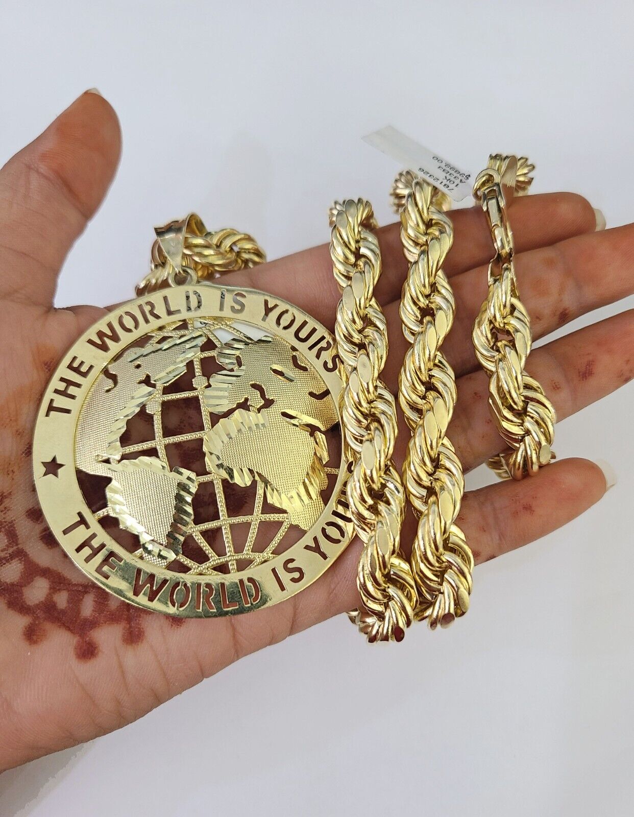 Real 10k Rope Chain World is Yours Charm Set 10mm 20" - 30" Inch Necklace Gold - GoldenlinQ